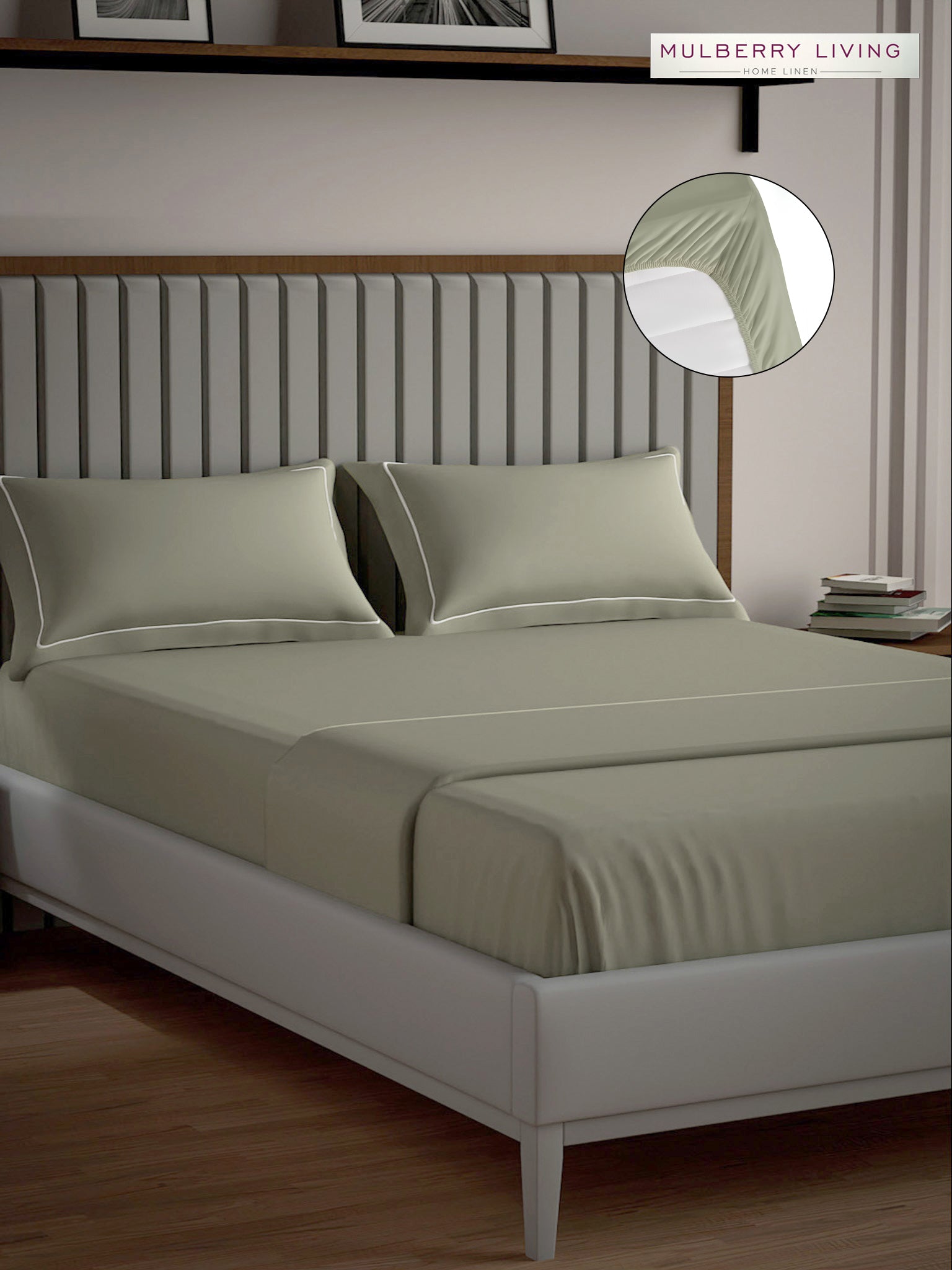 Serenity Solids 100% Cotton Satin Weave Super King Elastic Fitted Bedsheet Set with 2 Pillow Covers - 250TC, 78 x 72 x 12 Inches