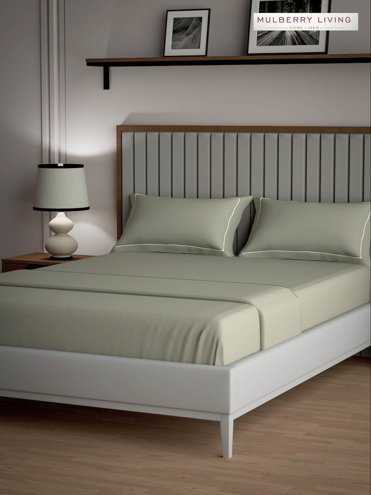 Serenity Solids 100% Cotton Satin Weave Super King Elastic Fitted Bedsheet Set with 2 Pillow Covers - 250TC, 78 x 72 x 12 Inches