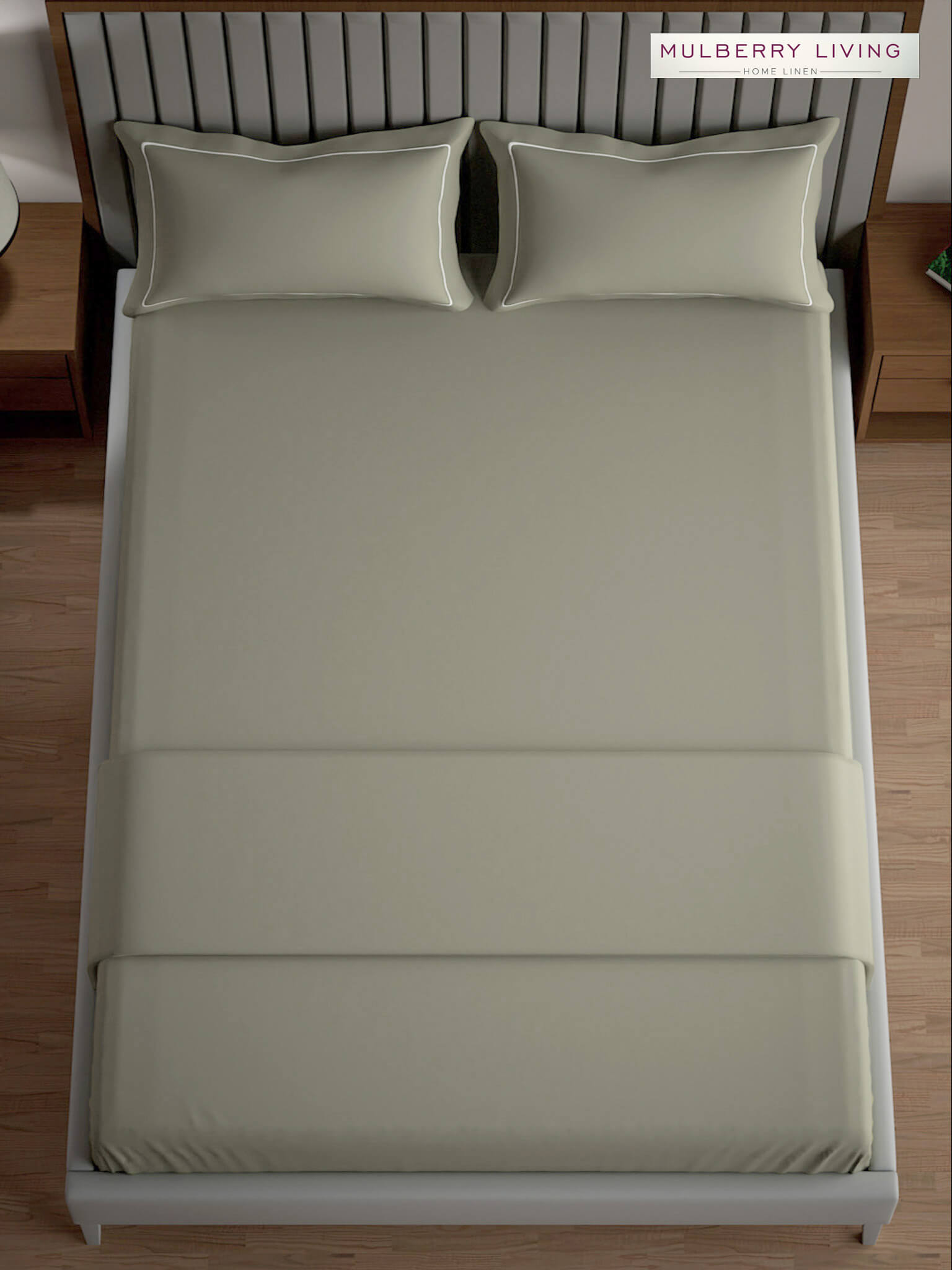 Serenity Solids 100% Cotton Satin Weave Super King Elastic Fitted Bedsheet Set with 2 Pillow Covers - 250TC, 78 x 72 x 12 Inches