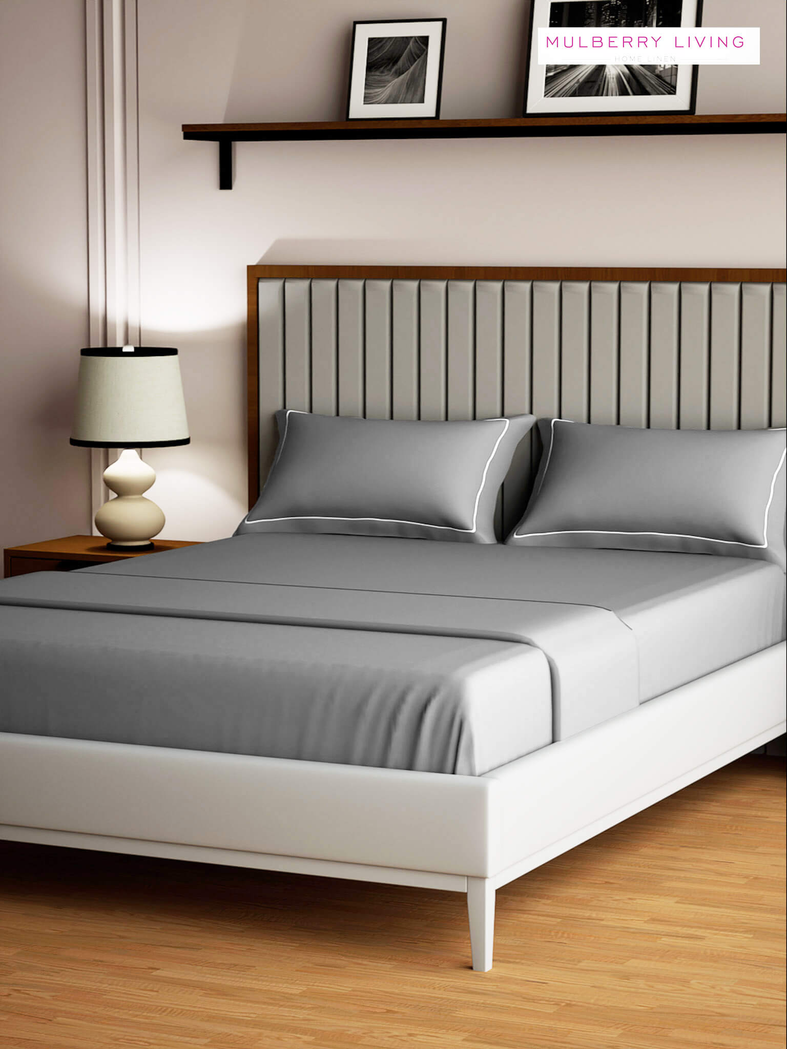 Serenity Solids 100% Cotton Satin Weave Super King Elastic Fitted Bedsheet Set with 2 Pillow Covers - 250TC, 78 x 72 x 12 Inches