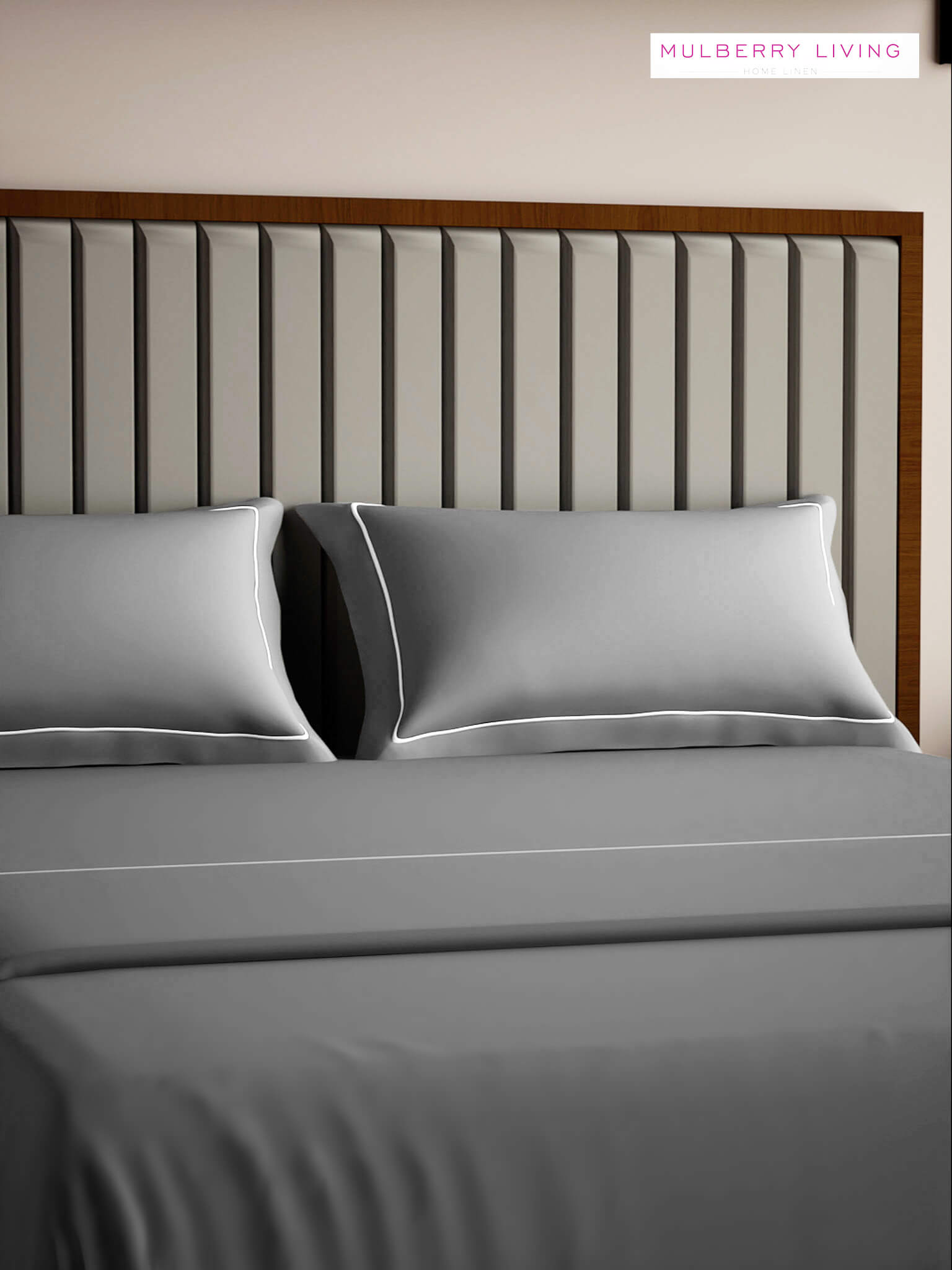 Serenity Solids 100% Cotton Satin Weave Super King Elastic Fitted Bedsheet Set with 2 Pillow Covers - 250TC, 78 x 72 x 12 Inches