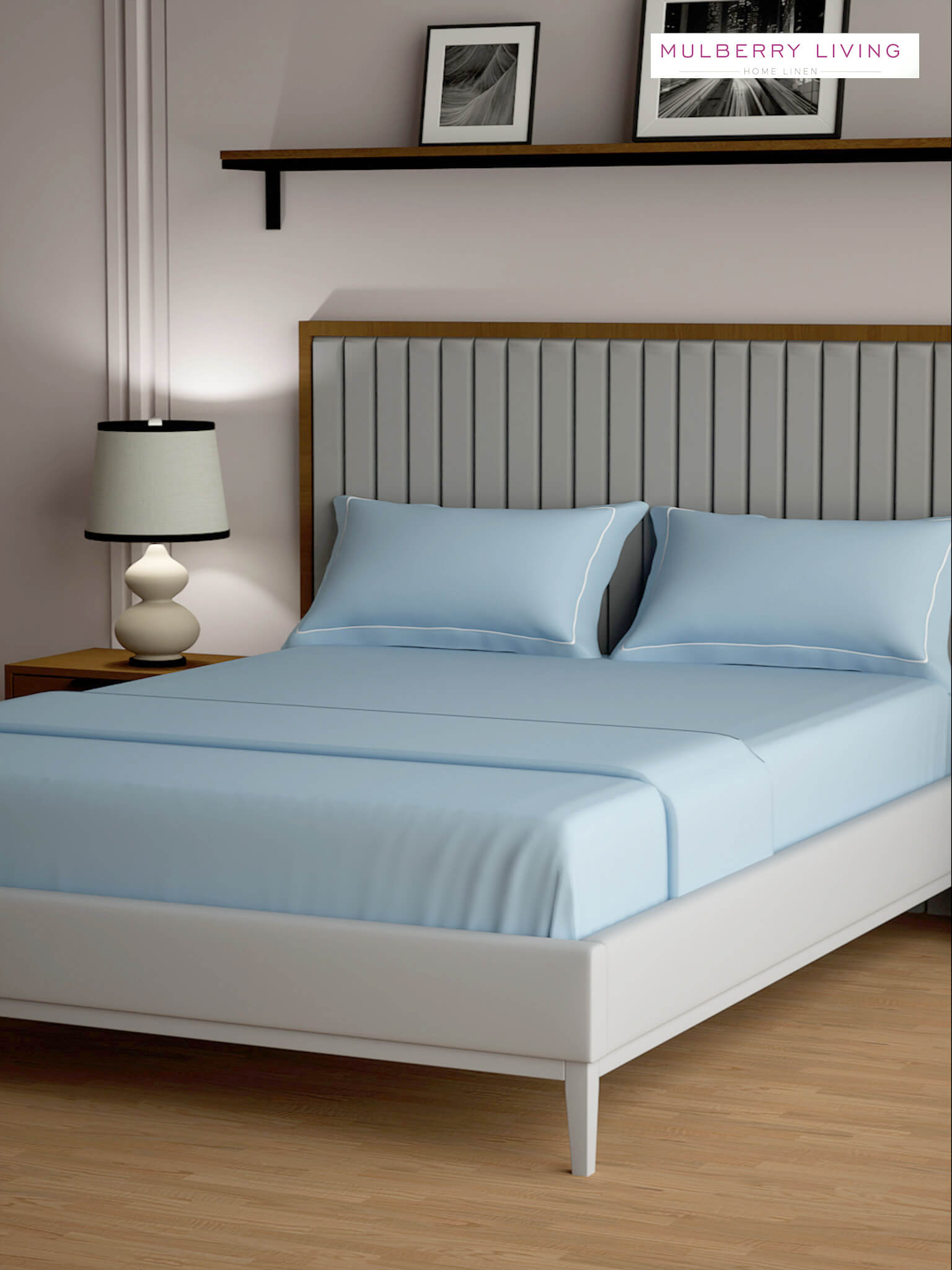 Serenity Solids 100% Cotton Satin Weave Super King Elastic Fitted Bedsheet Set with 2 Pillow Covers - 250TC, 78 x 72 x 12 Inches