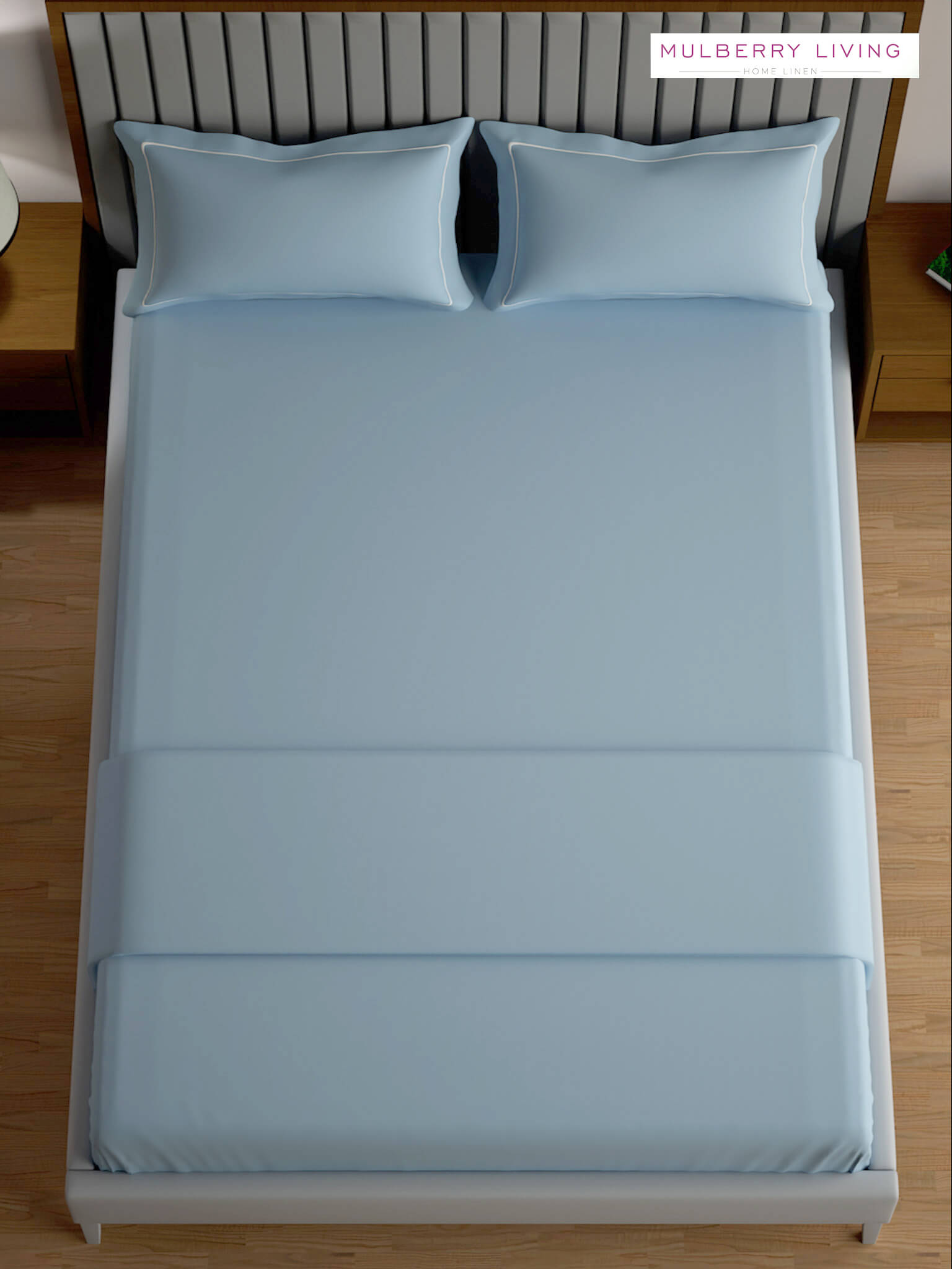 Serenity Solids 100% Cotton Satin Weave Super King Elastic Fitted Bedsheet Set with 2 Pillow Covers - 250TC, 78 x 72 x 12 Inches