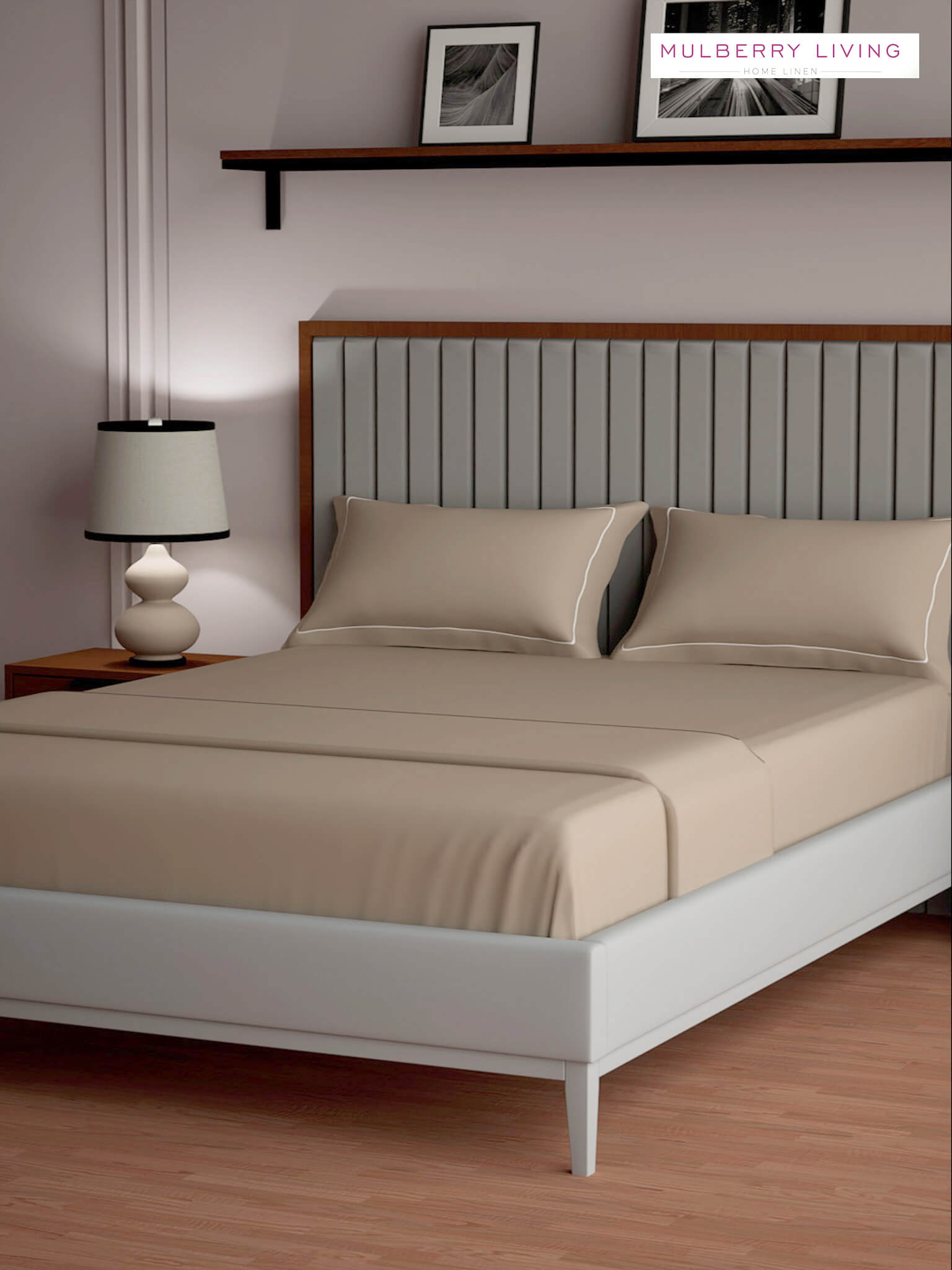 Serenity Solids 100% Cotton Satin Weave Super King Elastic Fitted Bedsheet Set with 2 Pillow Covers - 250TC, 78 x 72 x 12 Inches