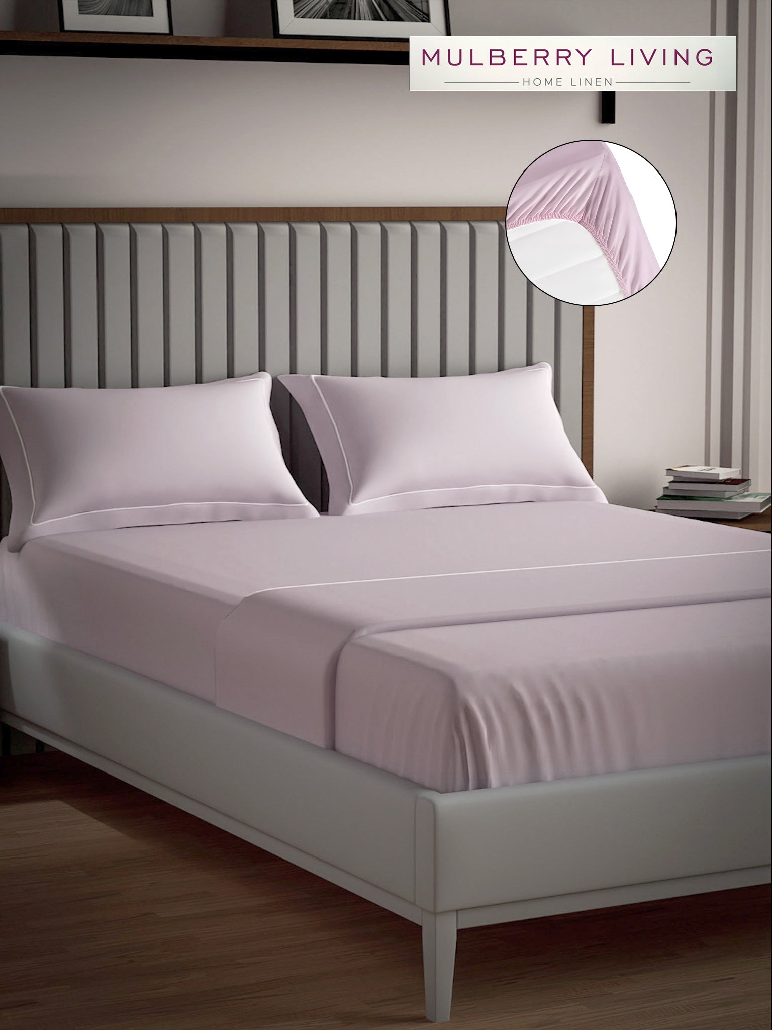 Serenity Solids 100% Cotton Satin Weave Super King Elastic Fitted Bedsheet Set with 2 Pillow Covers - 250TC, 78 x 72 x 12 Inches