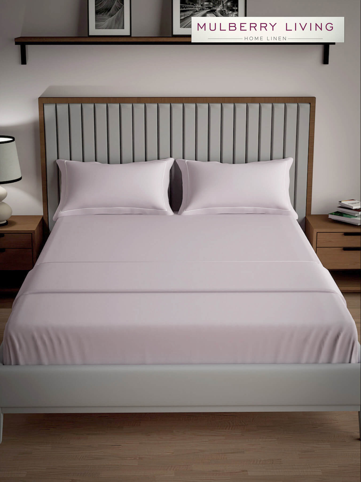 Serenity Solids 100% Cotton Satin Weave Super King Elastic Fitted Bedsheet Set with 2 Pillow Covers - 250TC, 78 x 72 x 12 Inches