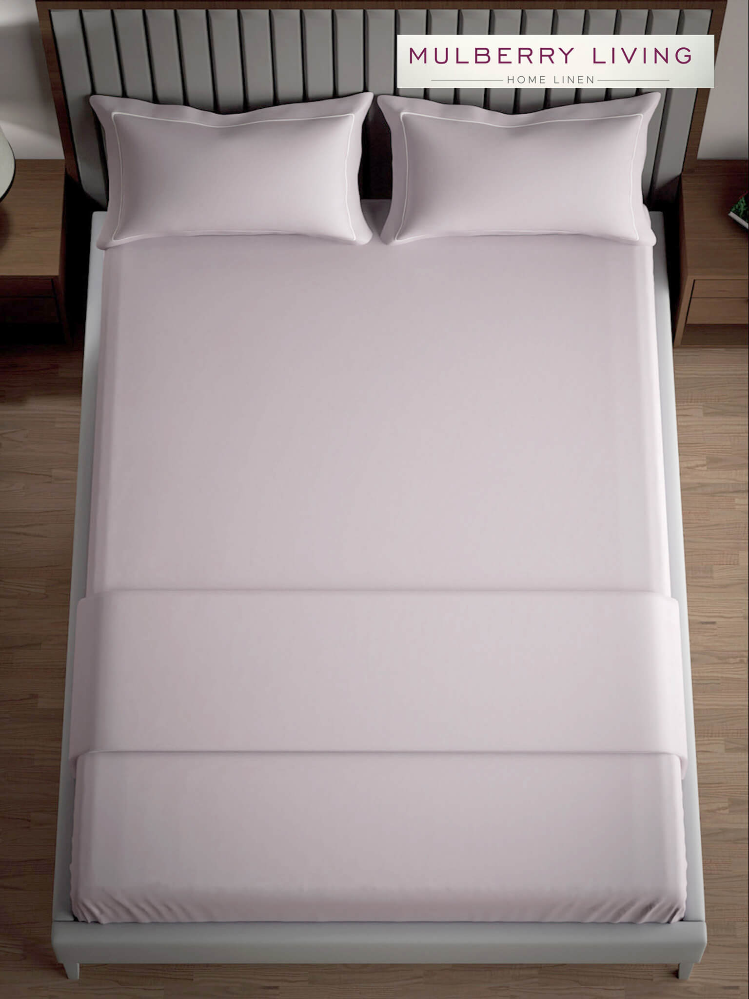 Serenity Solids 100% Cotton Satin Weave Super King Elastic Fitted Bedsheet Set with 2 Pillow Covers - 250TC, 78 x 72 x 12 Inches