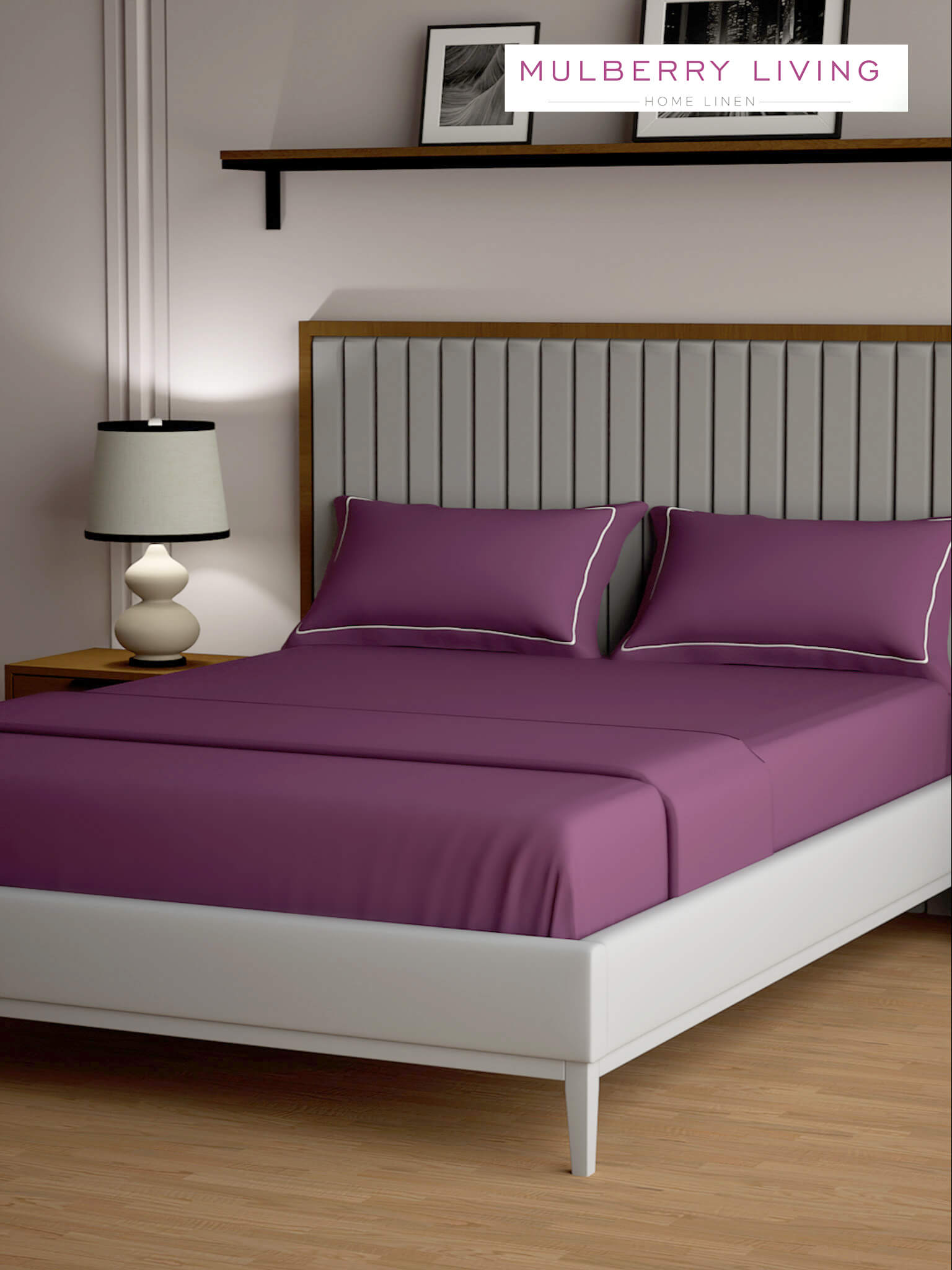 Serenity Solids 100% Cotton Satin Weave Super King Elastic Fitted Bedsheet Set with 2 Pillow Covers - 250TC, 78 x 72 x 12 Inches