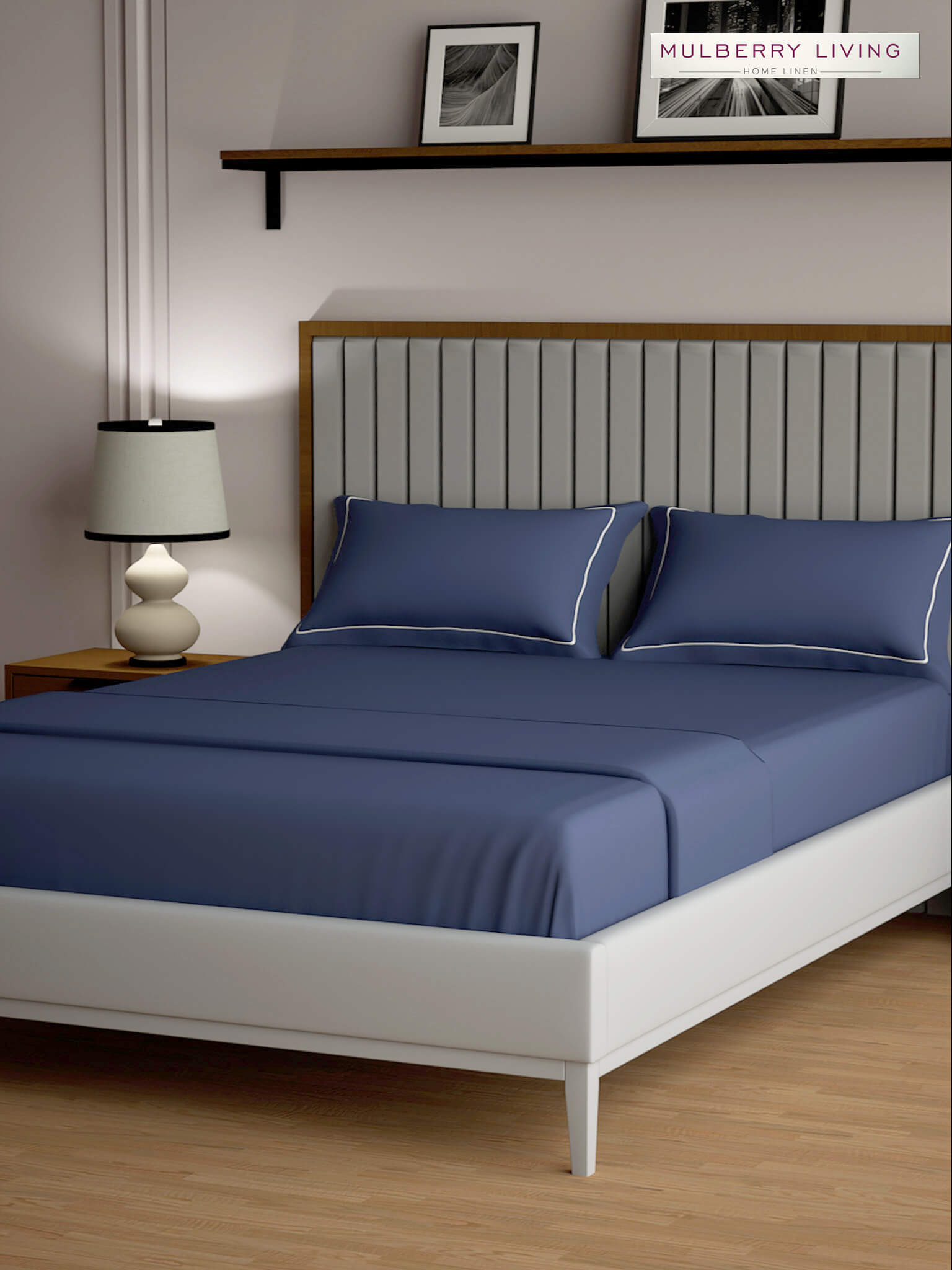 Serenity Solids 100% Cotton Satin Weave Super King Elastic Fitted Bedsheet Set with 2 Pillow Covers - 250TC, 78 x 72 x 12 Inches