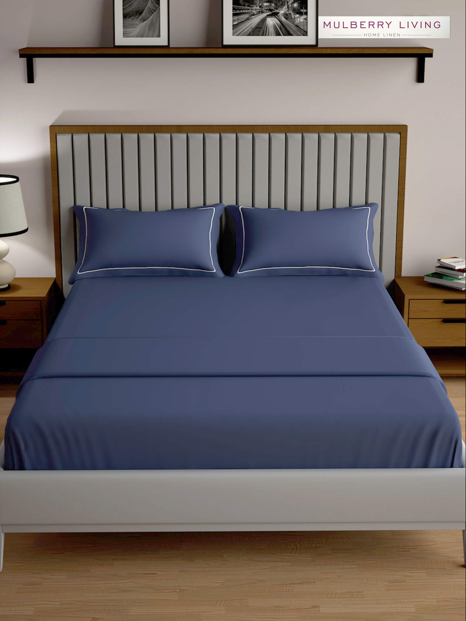 Serenity Solids 100% Cotton Satin Weave Super King Elastic Fitted Bedsheet Set with 2 Pillow Covers - 250TC, 78 x 72 x 12 Inches