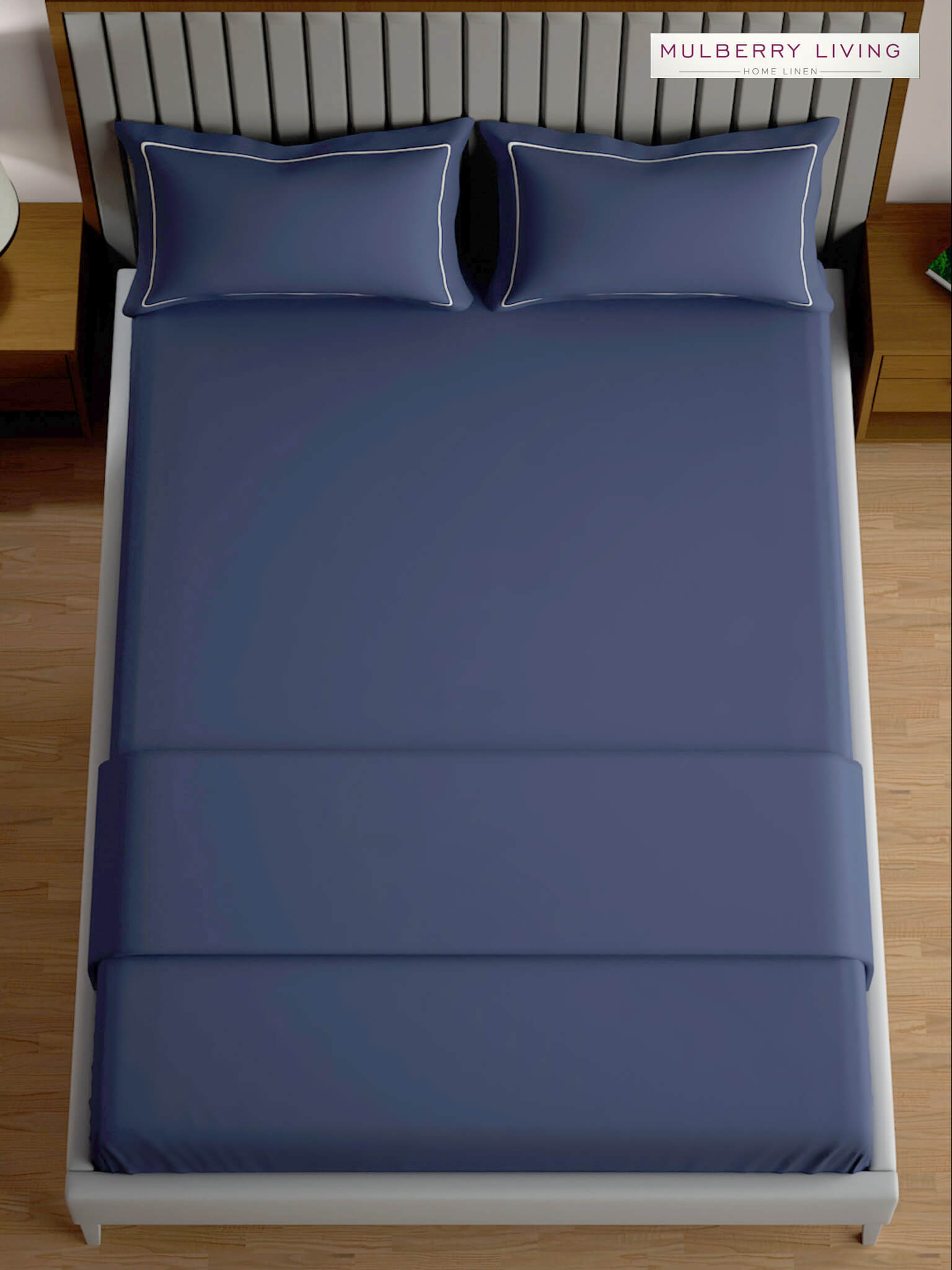 Serenity Solids 100% Cotton Satin Weave Super King Elastic Fitted Bedsheet Set with 2 Pillow Covers - 250TC, 78 x 72 x 12 Inches