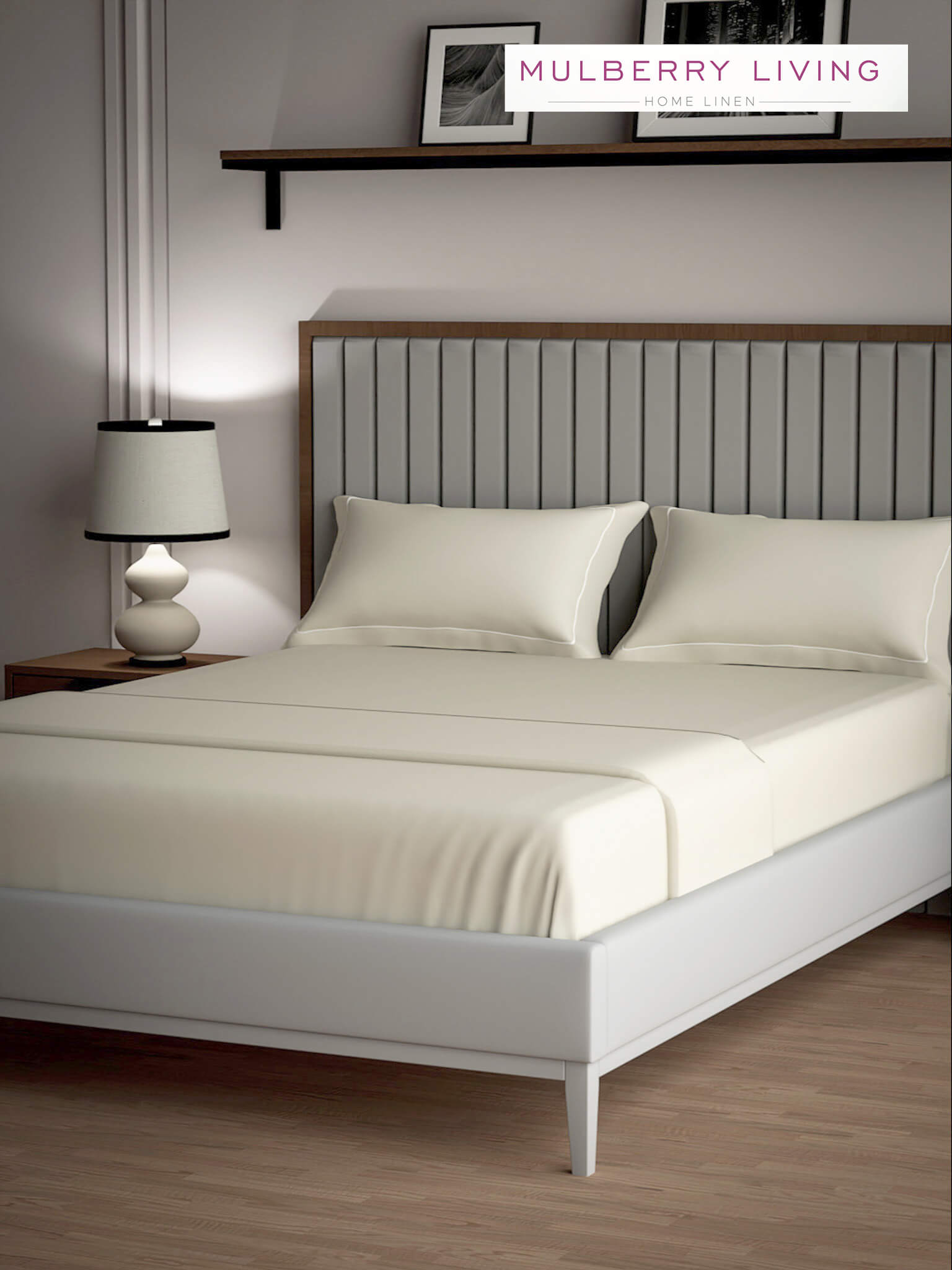 Serenity Solids 100% Cotton Satin Weave Super King Elastic Fitted Bedsheet Set with 2 Pillow Covers - 250TC, 78 x 72 x 12 Inches