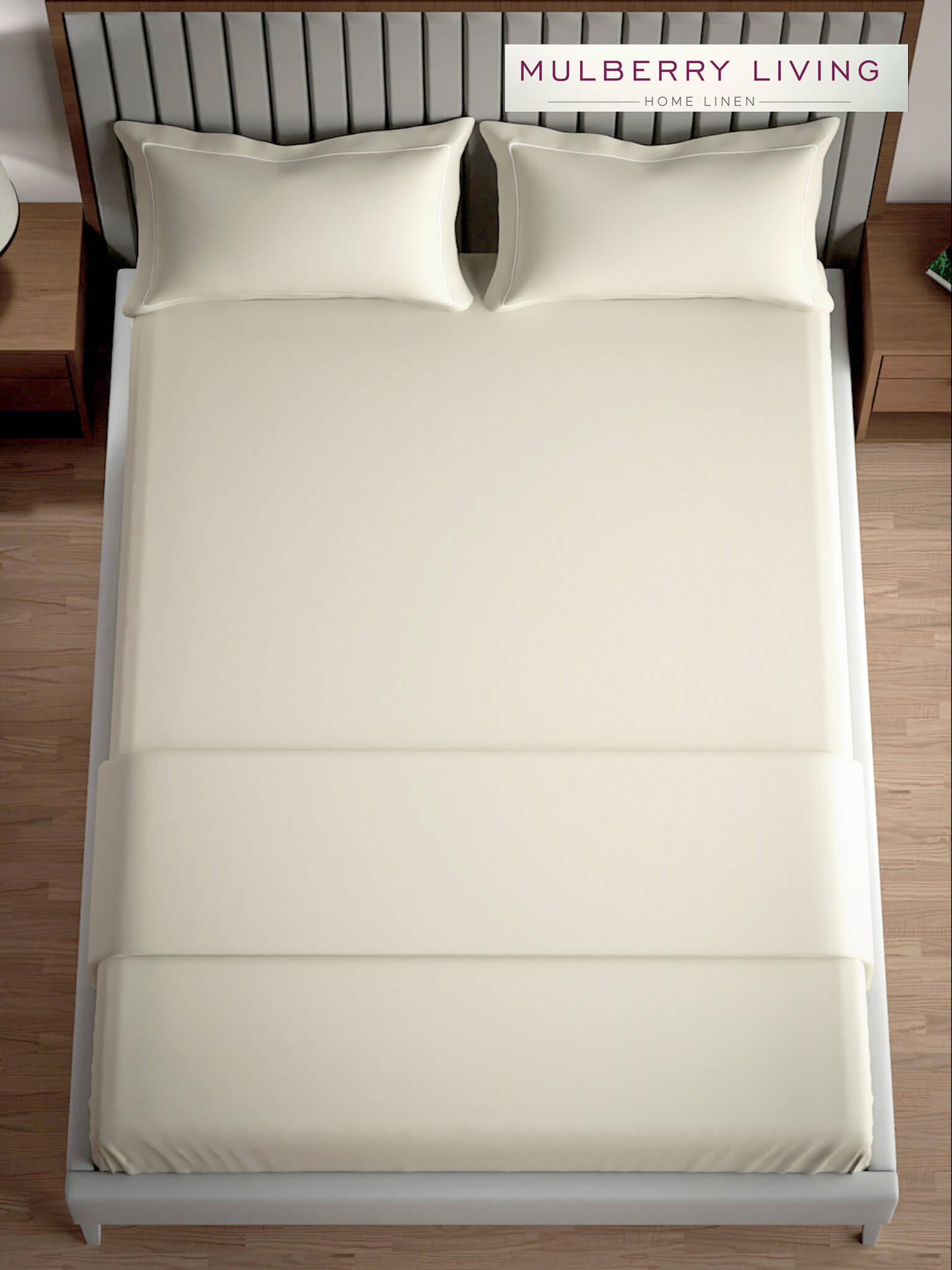 Serenity Solids 100% Cotton Satin Weave Super King Elastic Fitted Bedsheet Set with 2 Pillow Covers - 250TC, 78 x 72 x 12 Inches