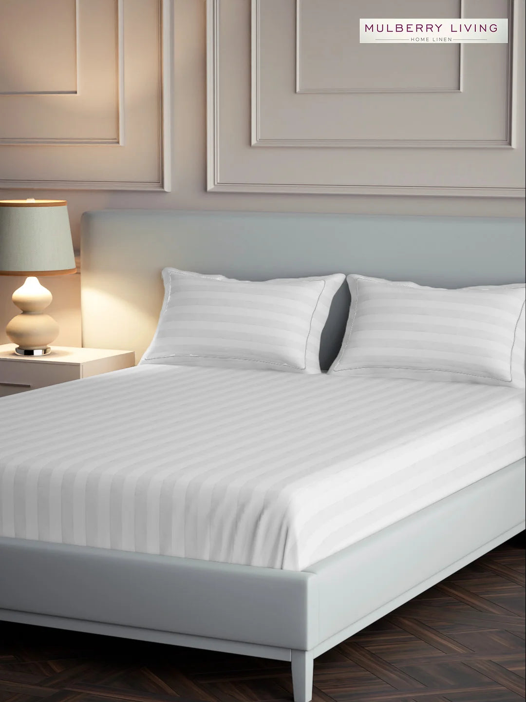 Elysian Stripes 100% Cotton Bedsheet Set with 2 Pillow Covers - 300TC