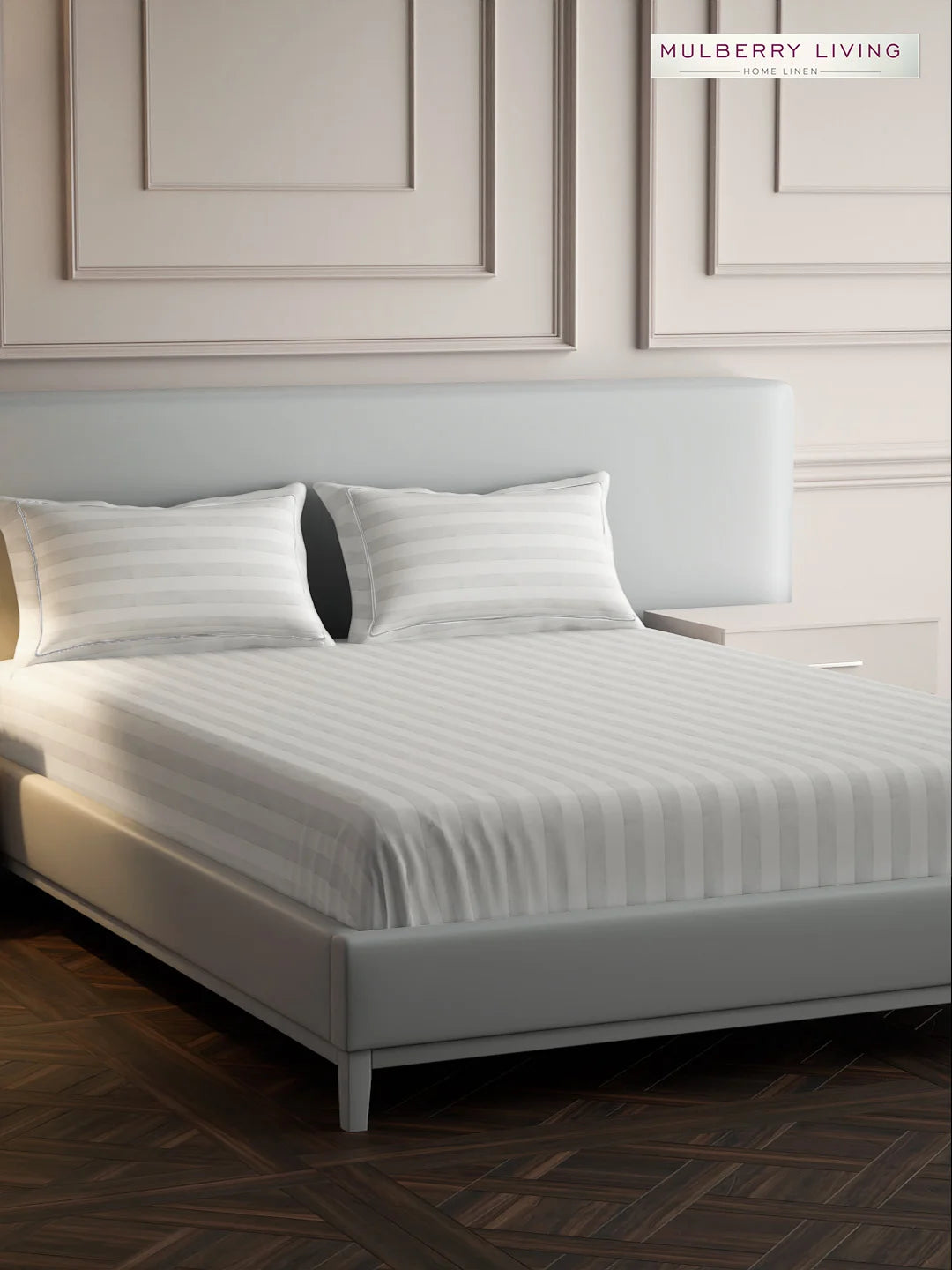 Elysian Stripes 100% Cotton Bedsheet Set with 2 Pillow Covers - 300TC