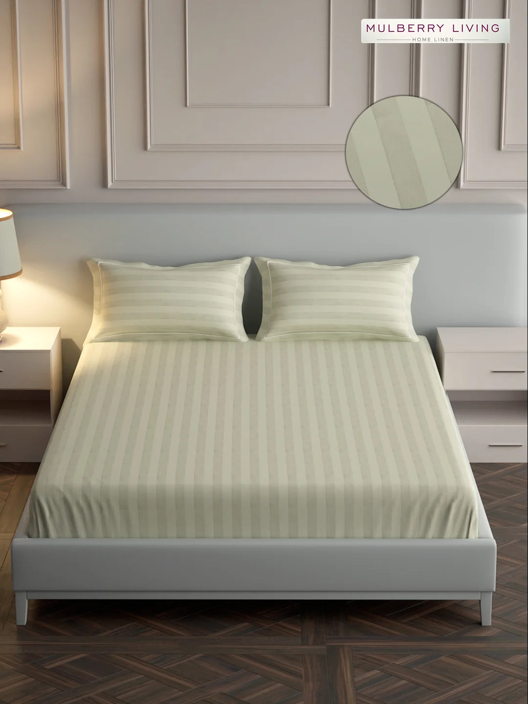 Elysian Stripes 100% Cotton Bedsheet Set with 2 Pillow Covers - 300TC