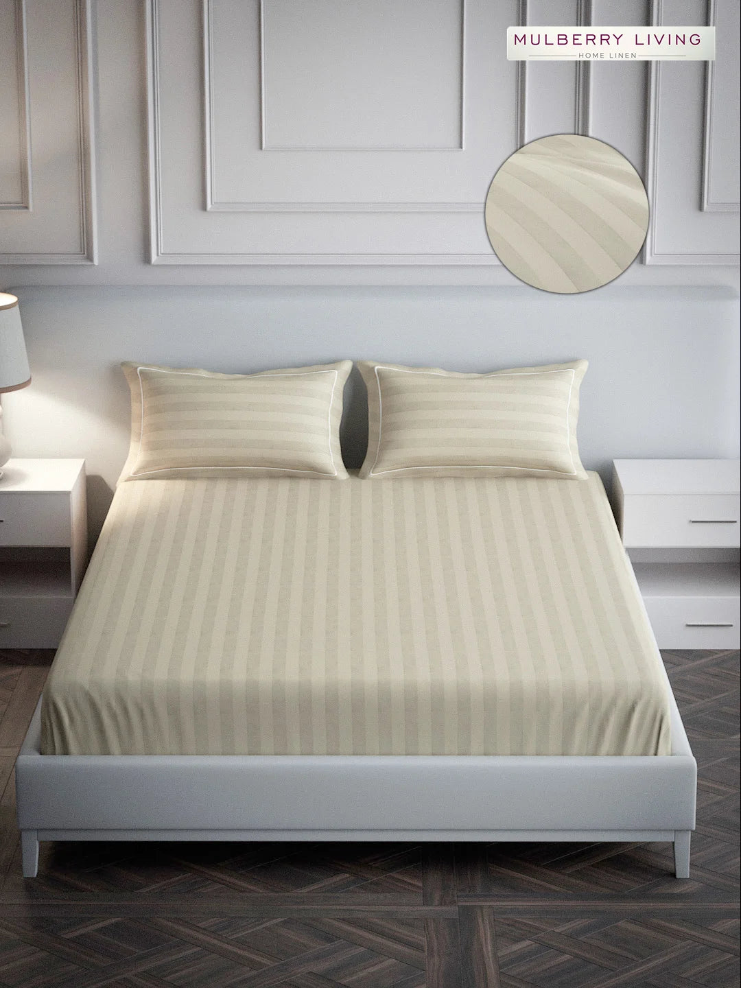 Elysian Stripes 100% Cotton Bedsheet Set with 2 Pillow Covers - 300TC