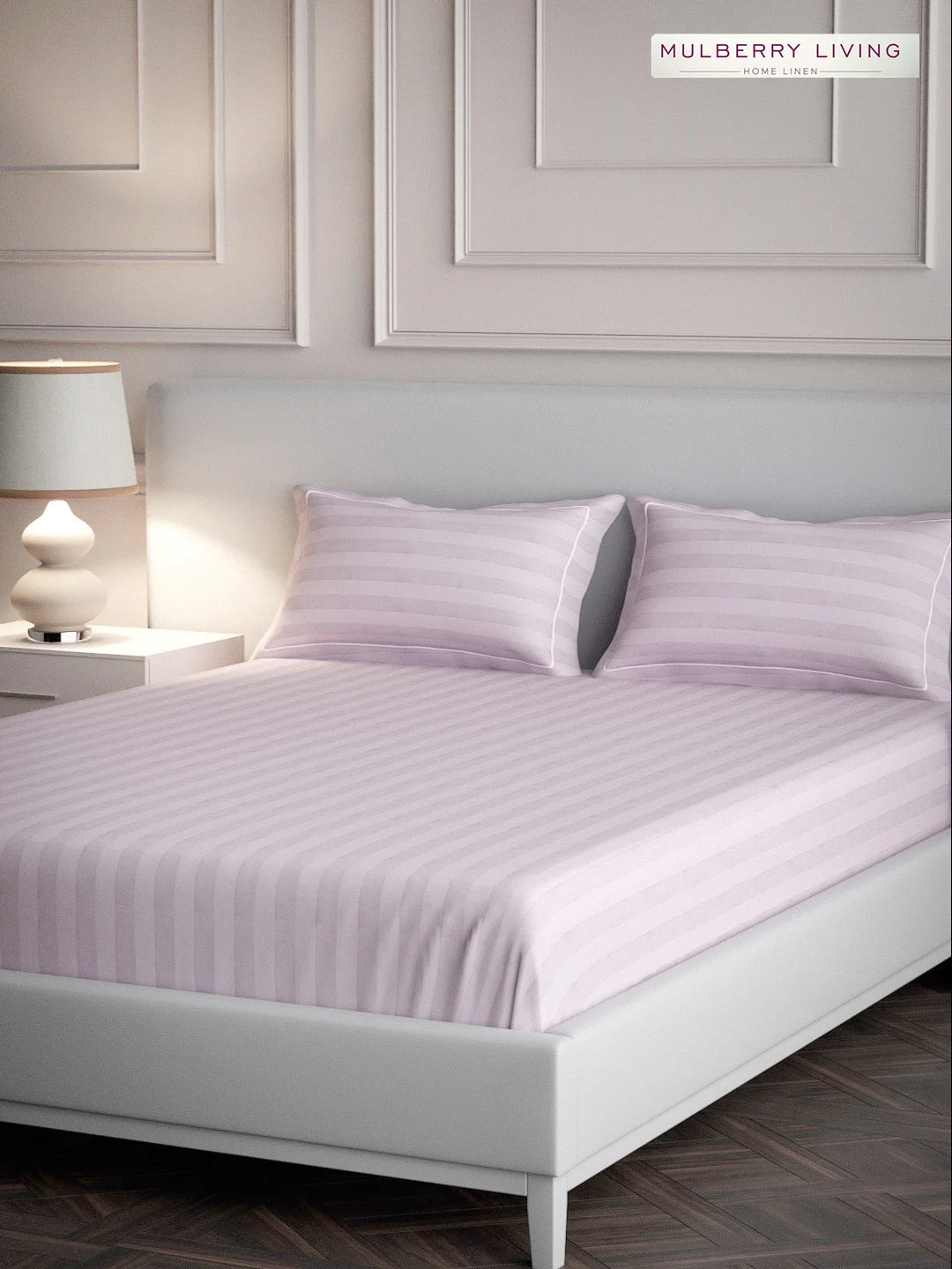 Elysian Stripes 100% Cotton Bedsheet Set with 2 Pillow Covers - 300TC