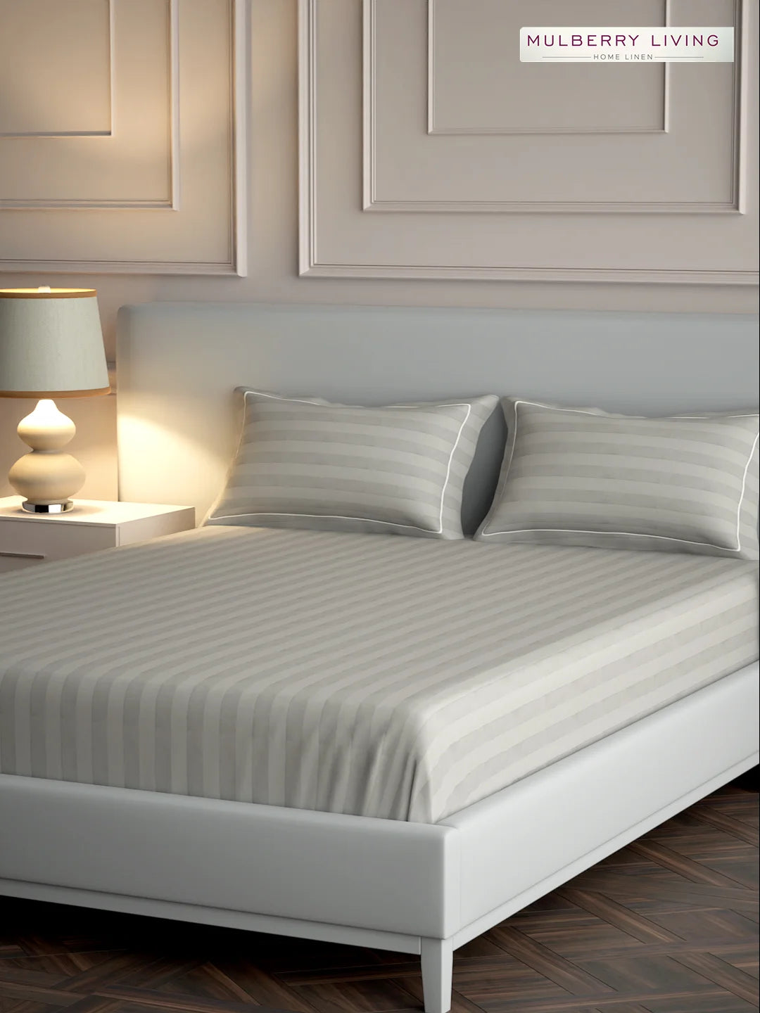 Elysian Stripes 100% Cotton Bedsheet Set with 2 Pillow Covers - 300TC