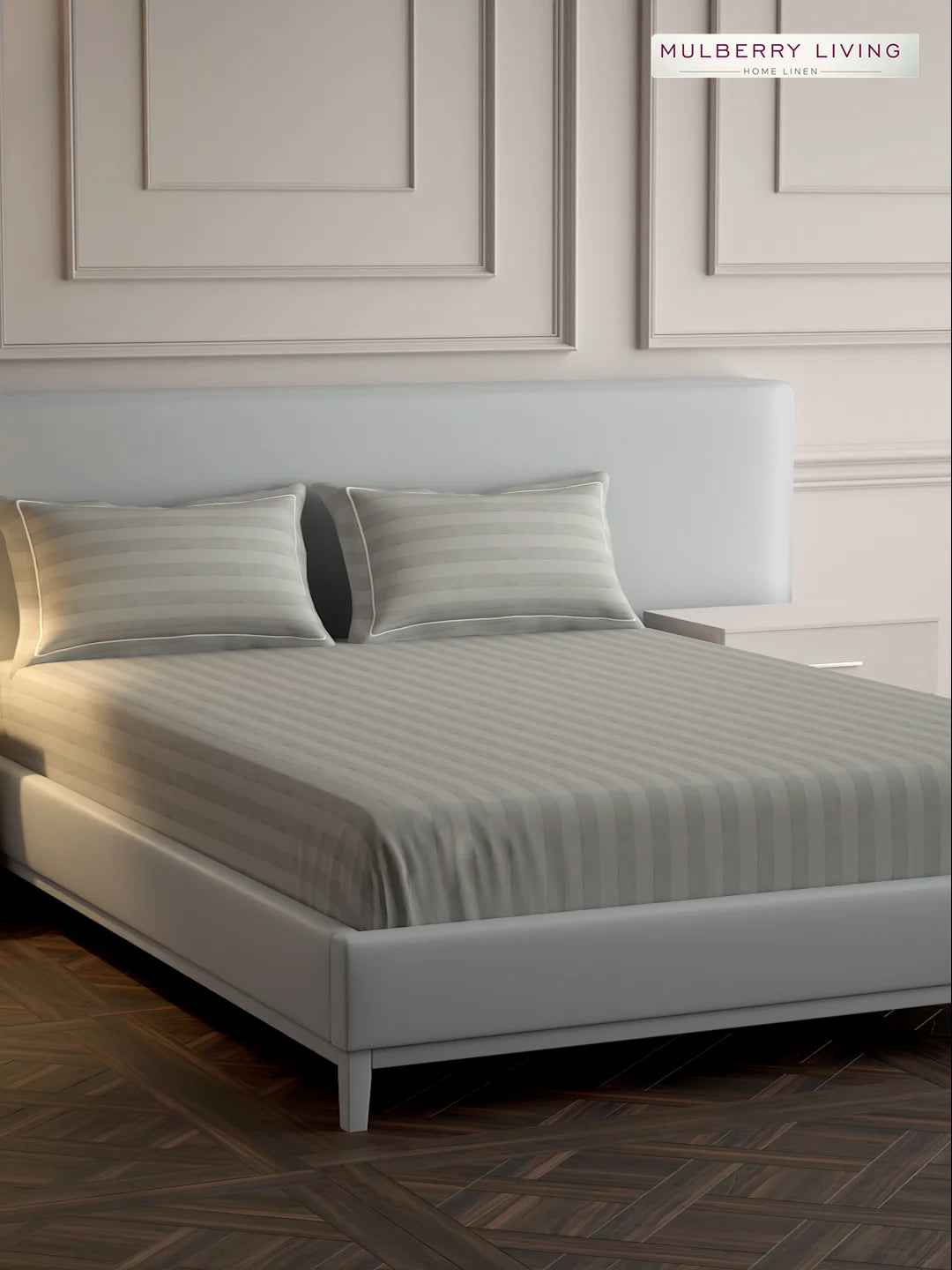 Elysian Stripes 100% Cotton Bedsheet Set with 2 Pillow Covers - 300TC