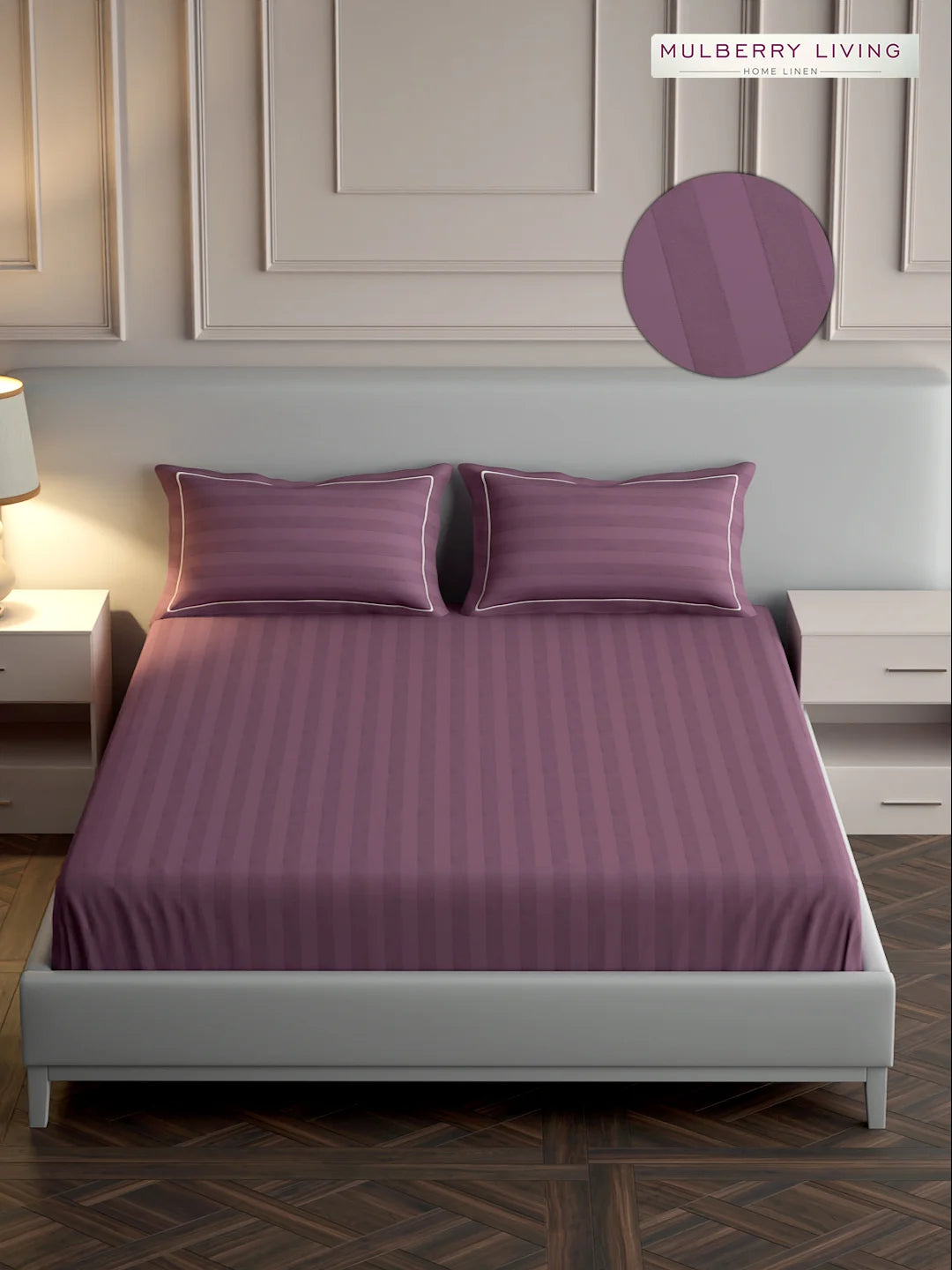 Elysian Stripes 100% Cotton Bedsheet Set with 2 Pillow Covers - 300TC