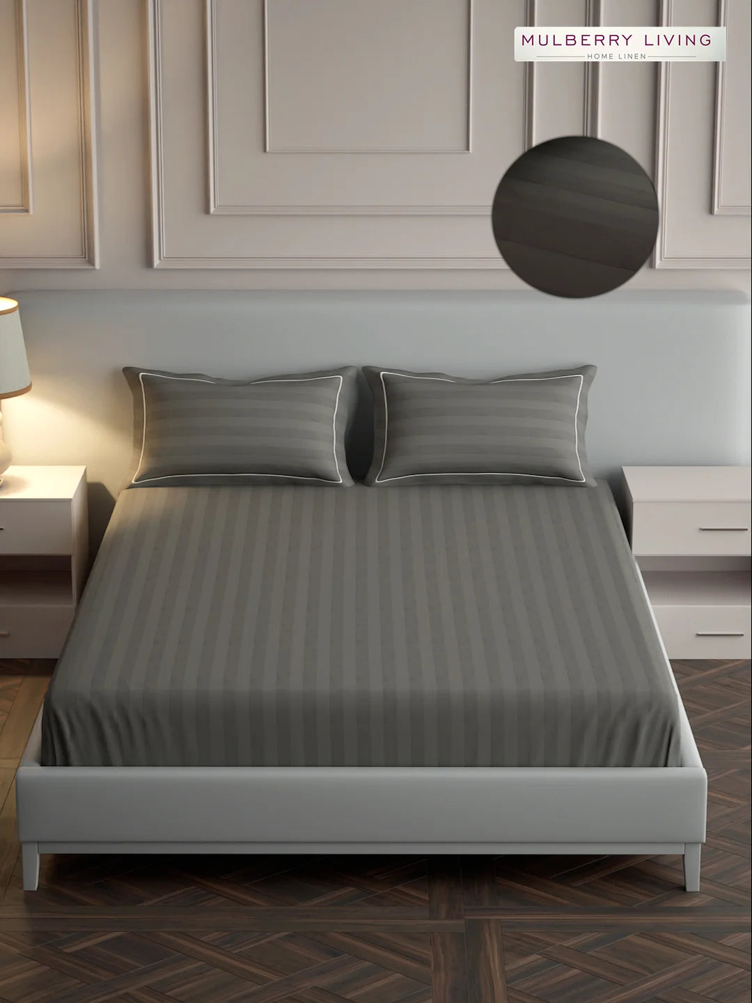 Elysian Stripes 100% Cotton Bedsheet Set with 2 Pillow Covers - 300TC