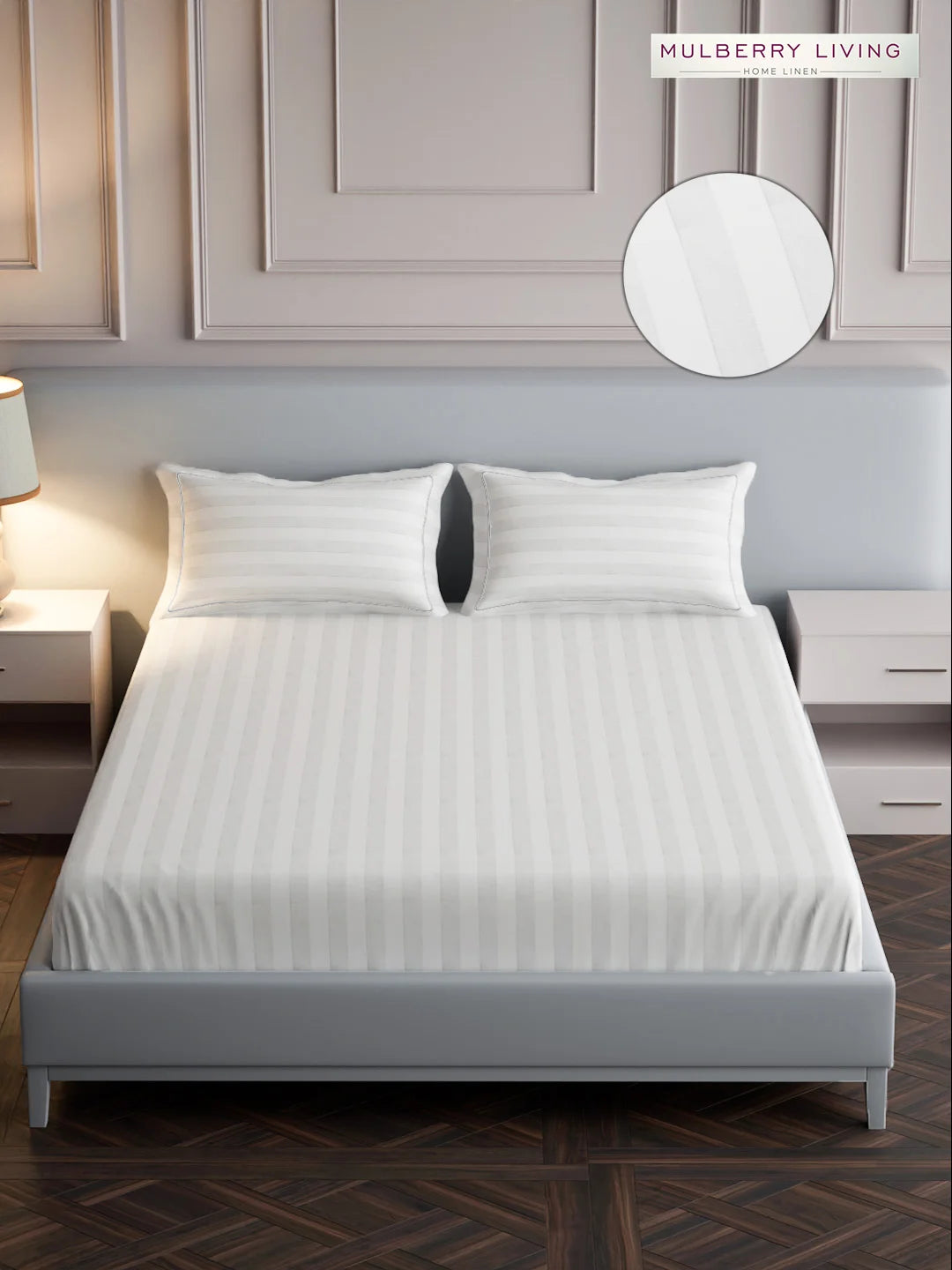 Elysian Stripes 100% Cotton Bedsheet Set with 2 Pillow Covers - 300TC