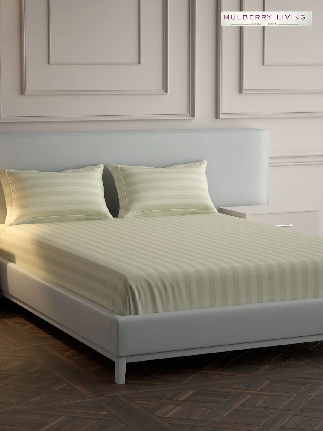 Elysian Stripes 100% Cotton Bedsheet Set with 2 Pillow Covers - 300TC