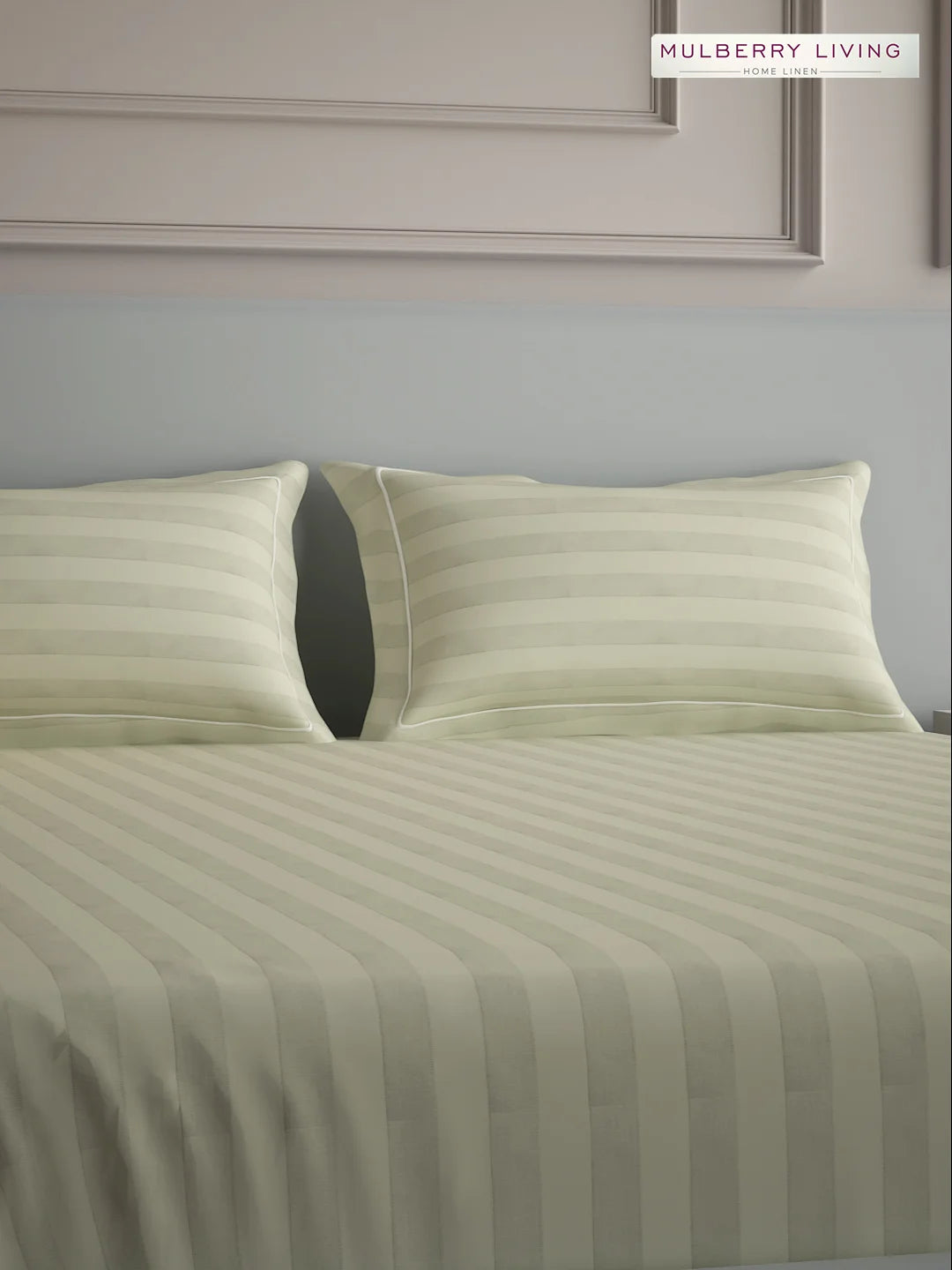 Elysian Stripes 100% Cotton Bedsheet Set with 2 Pillow Covers - 300TC