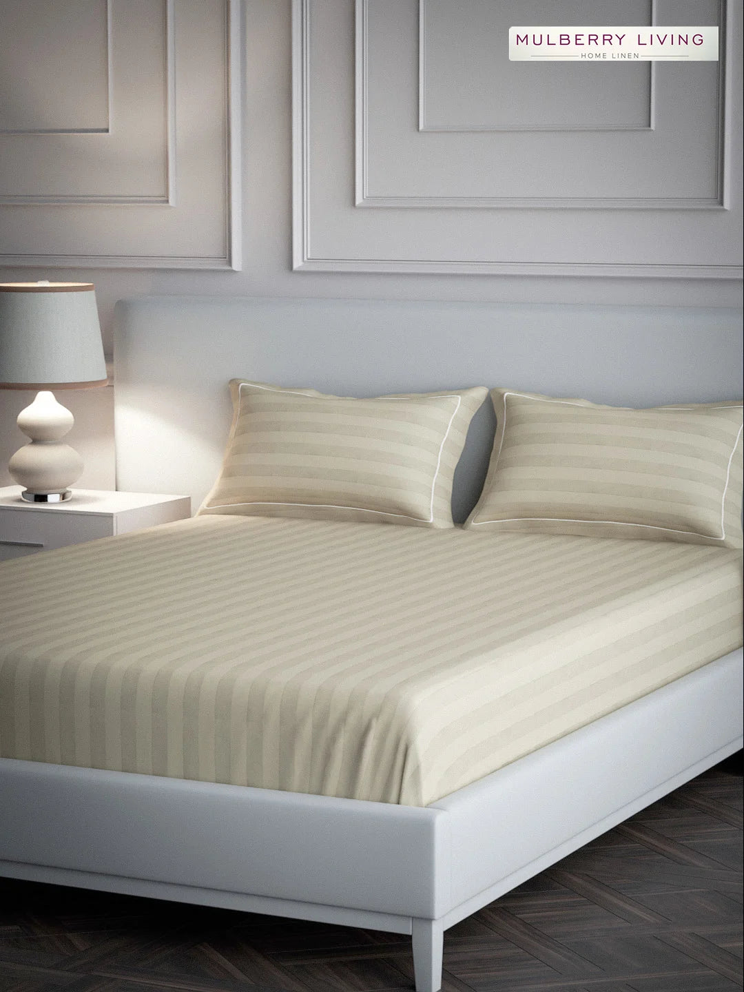 Elysian Stripes 100% Cotton Bedsheet Set with 2 Pillow Covers - 300TC