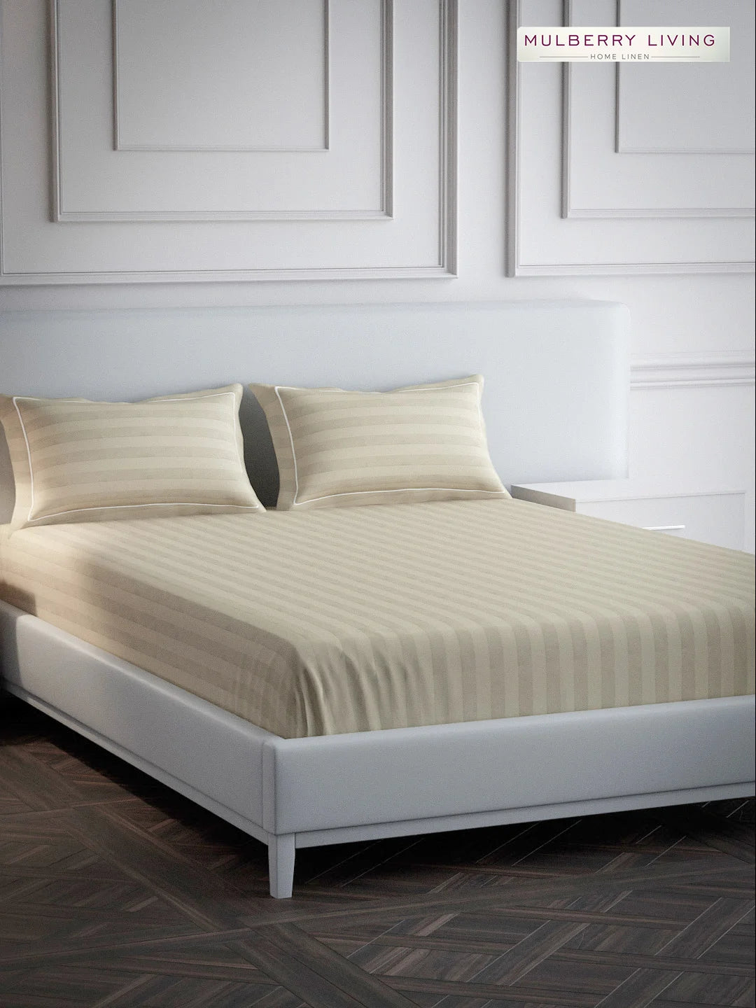 Elysian Stripes 100% Cotton Bedsheet Set with 2 Pillow Covers - 300TC