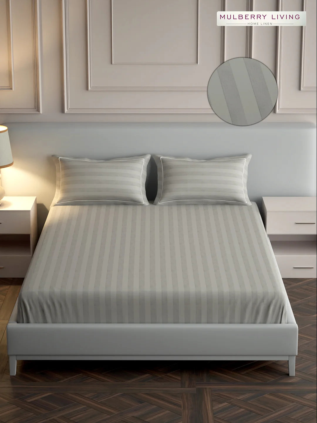 Elysian Stripes 100% Cotton Bedsheet Set with 2 Pillow Covers - 300TC