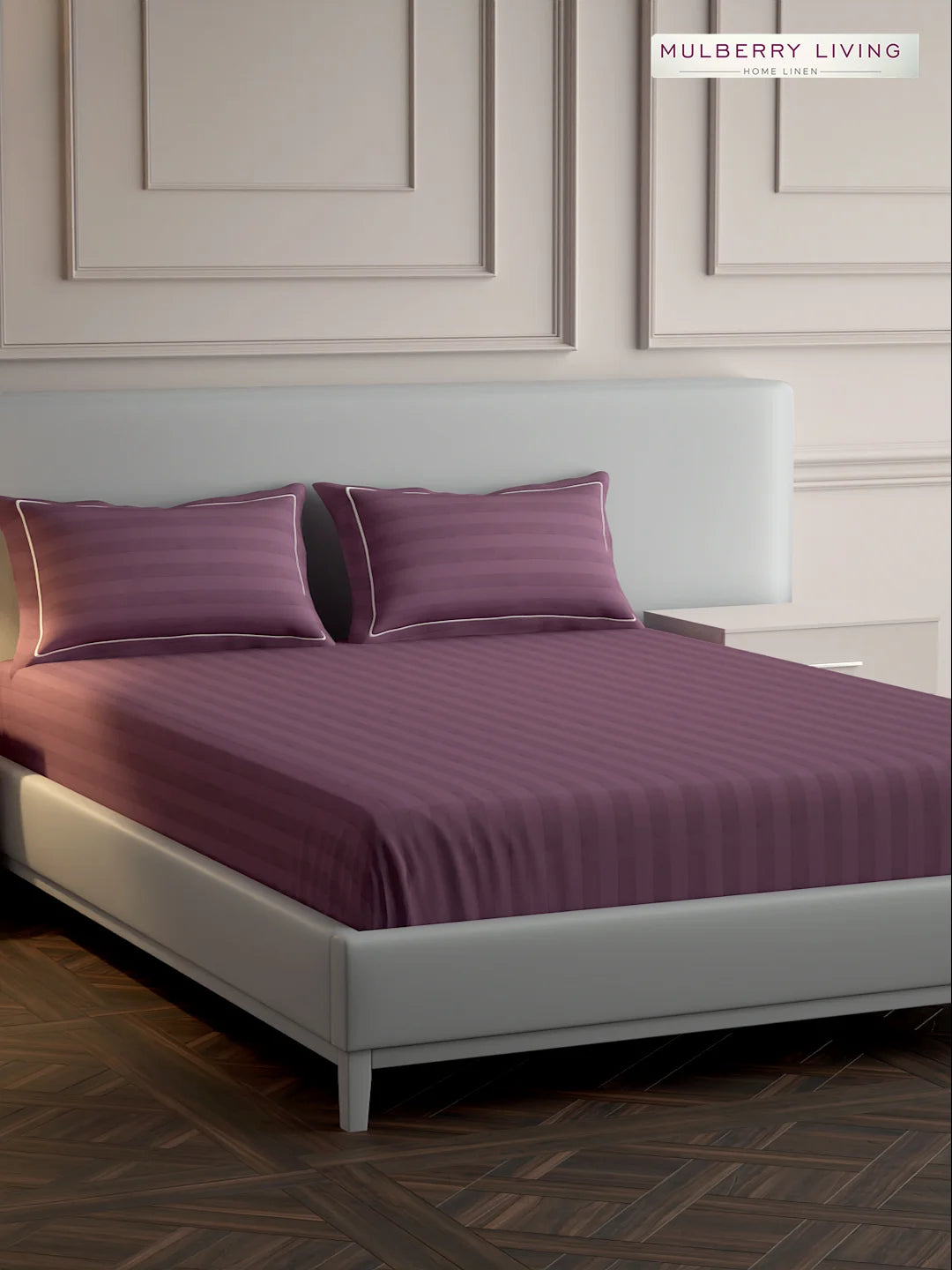 Elysian Stripes 100% Cotton Bedsheet Set with 2 Pillow Covers - 300TC