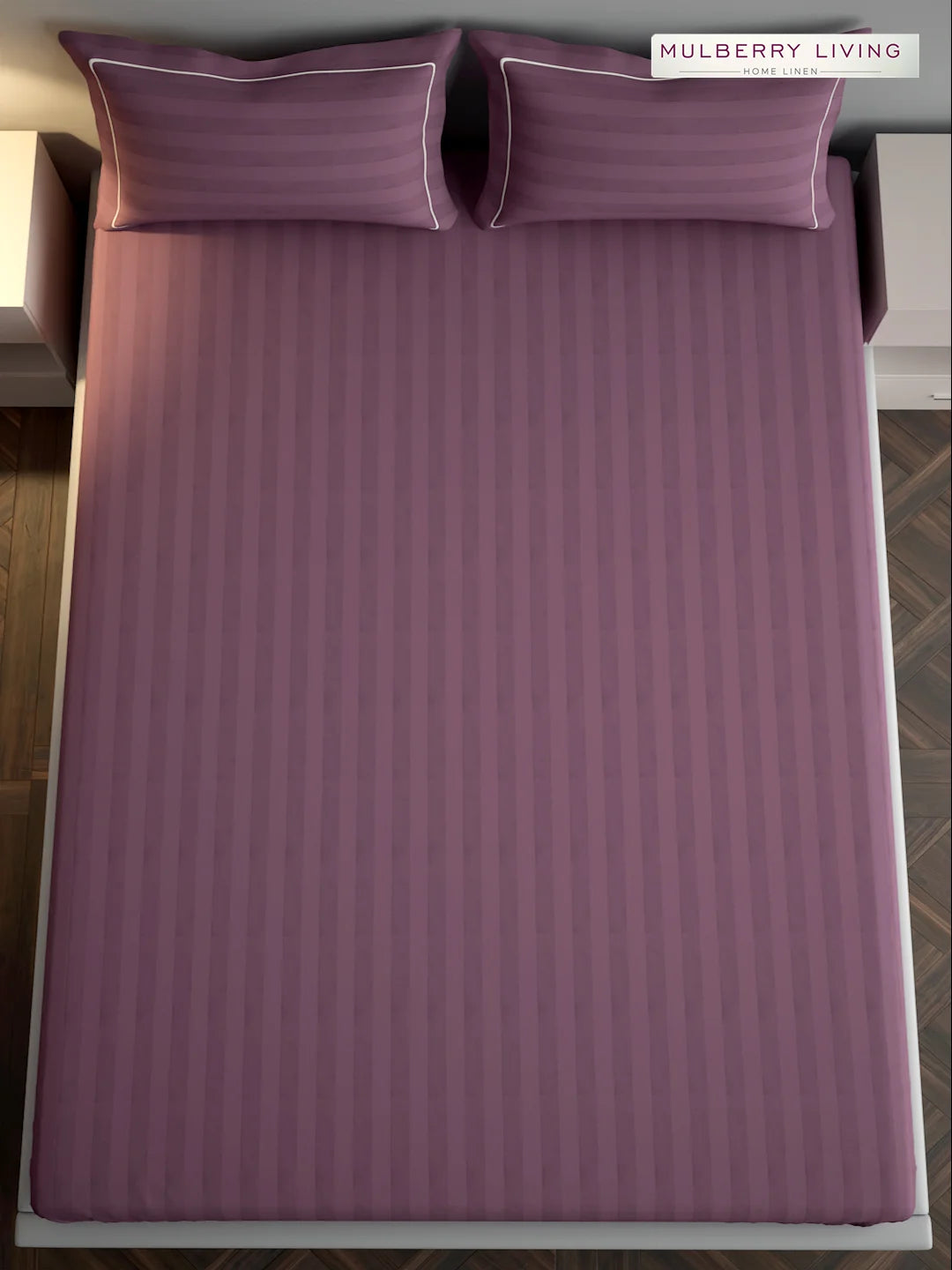 Elysian Stripes 100% Cotton Bedsheet Set with 2 Pillow Covers - 300TC