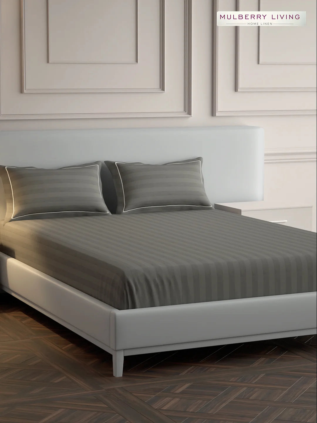 Elysian Stripes 100% Cotton Bedsheet Set with 2 Pillow Covers - 300TC