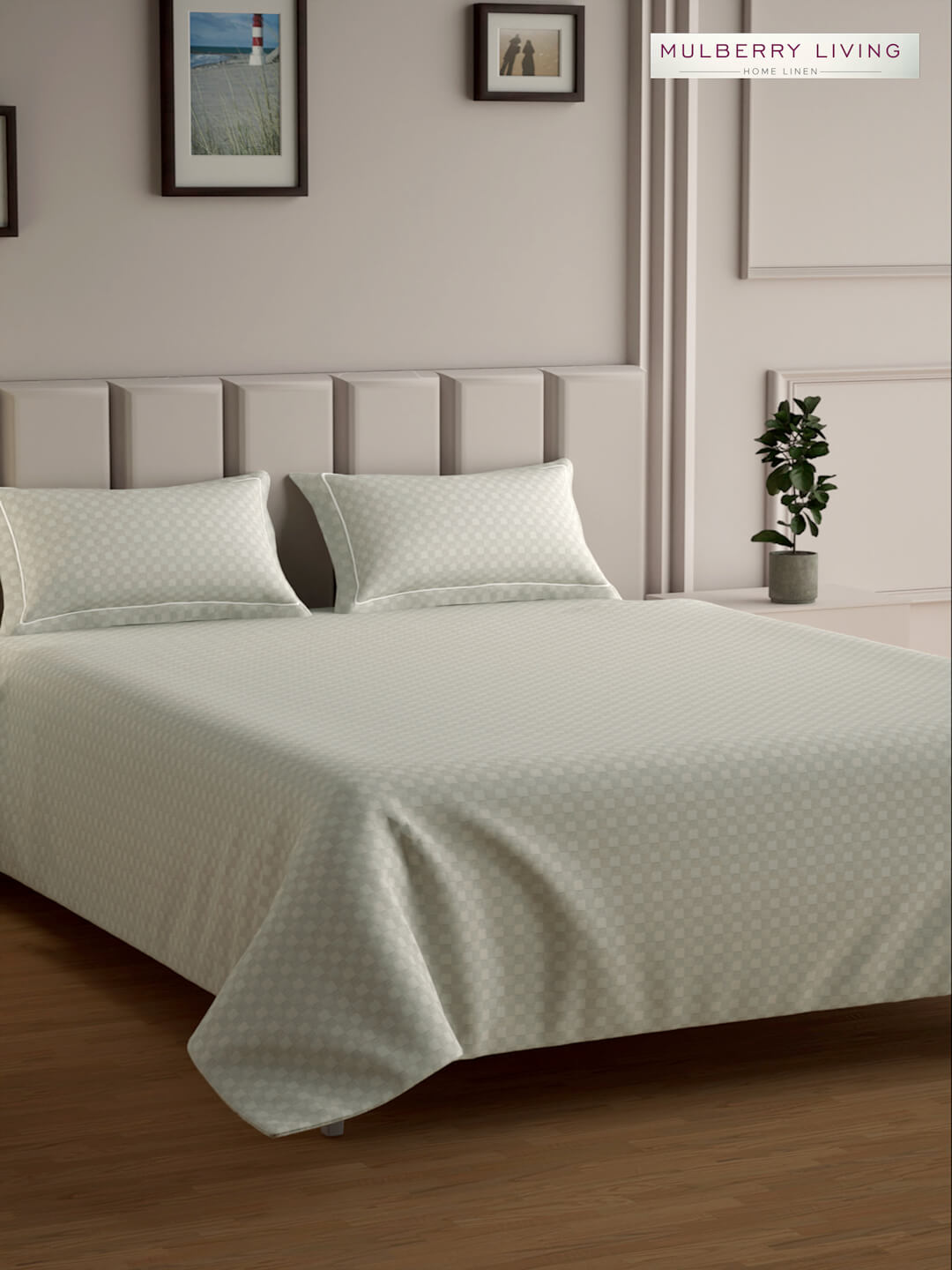 Urban Grid 100% Cotton Bedsheet Set with 2 Pillow Covers - 300TC