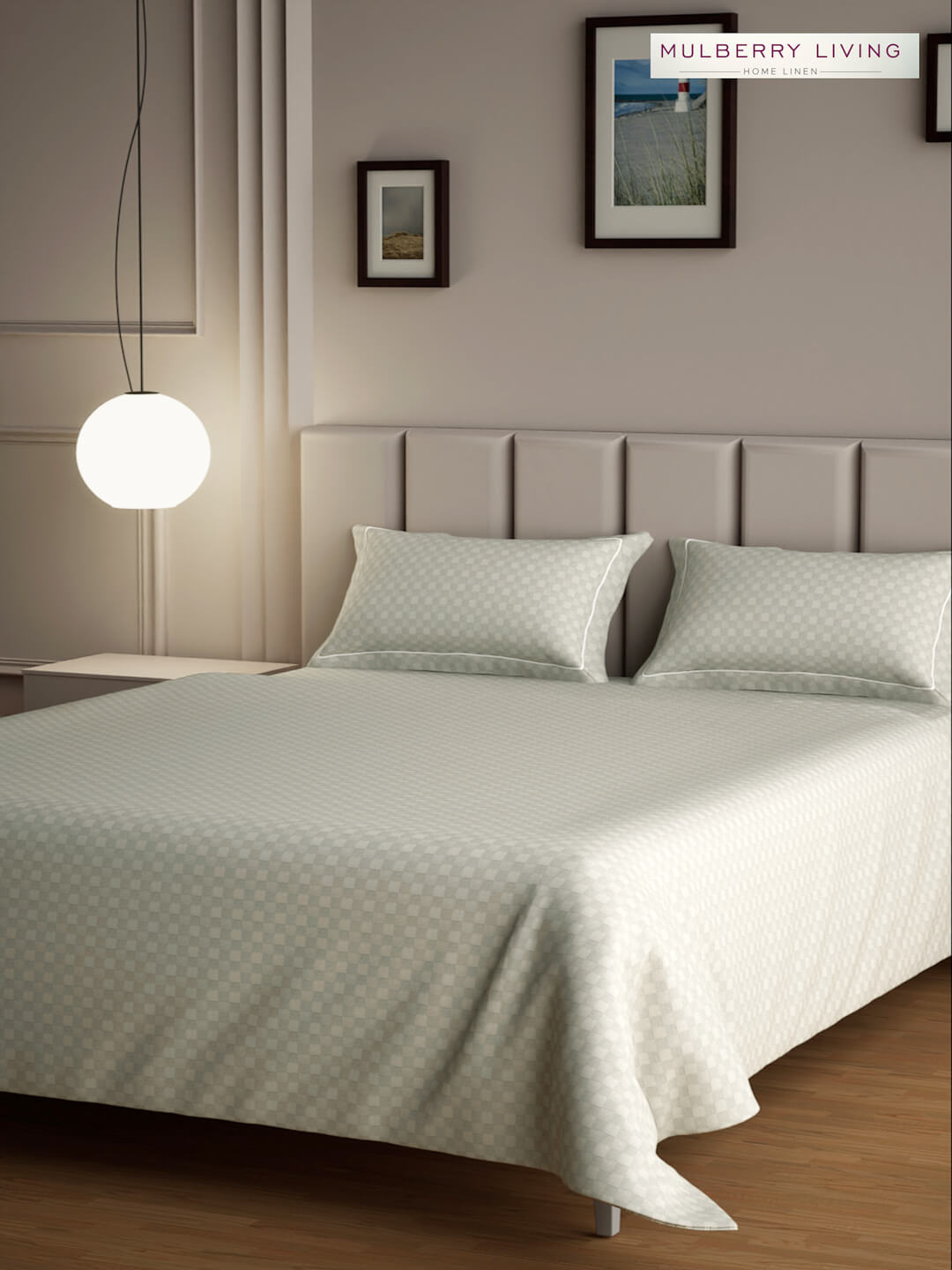 Urban Grid 100% Cotton Bedsheet Set with 2 Pillow Covers - 300TC