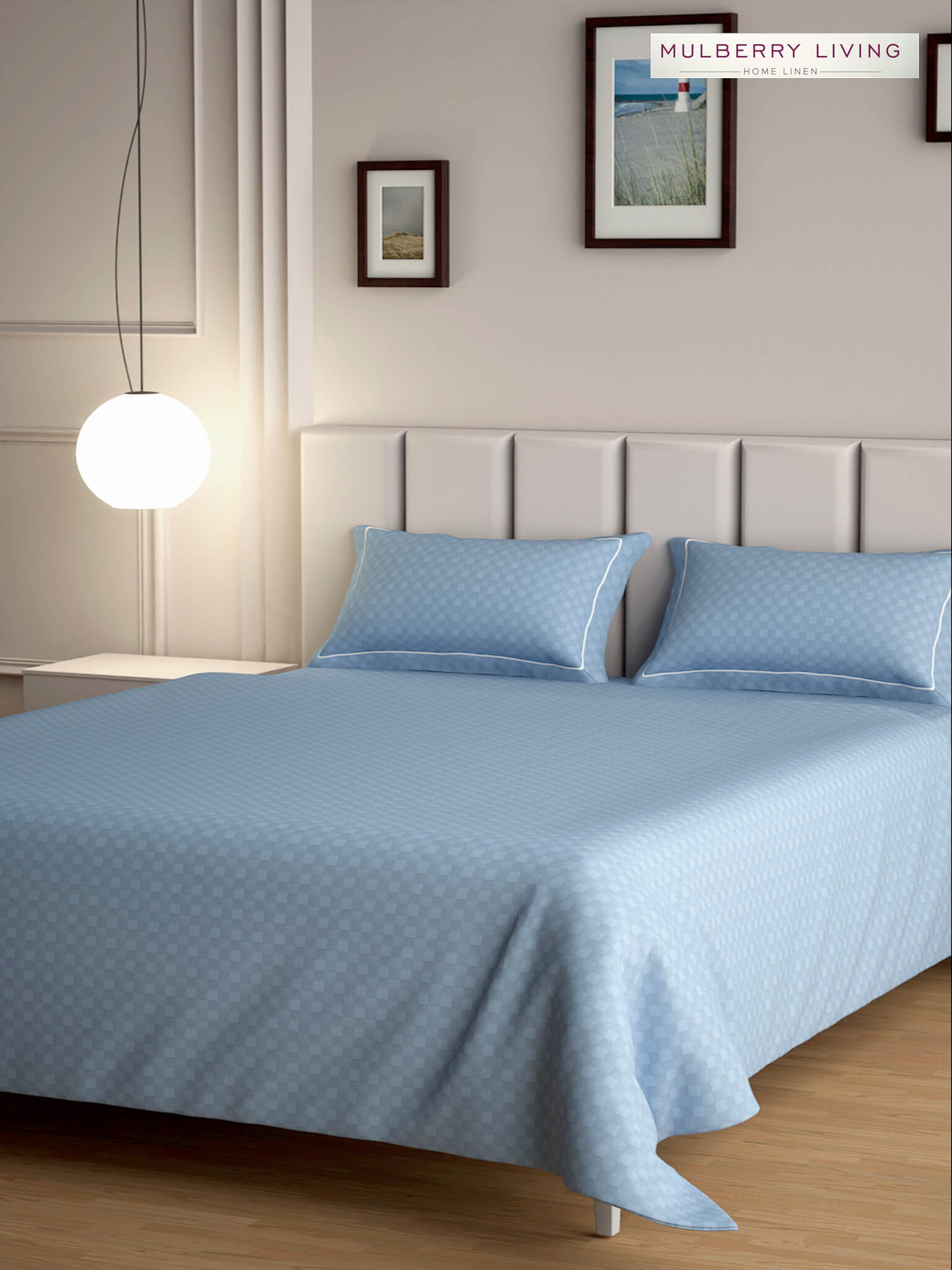 Urban Grid 100% Cotton Bedsheet Set with 2 Pillow Covers - 300TC