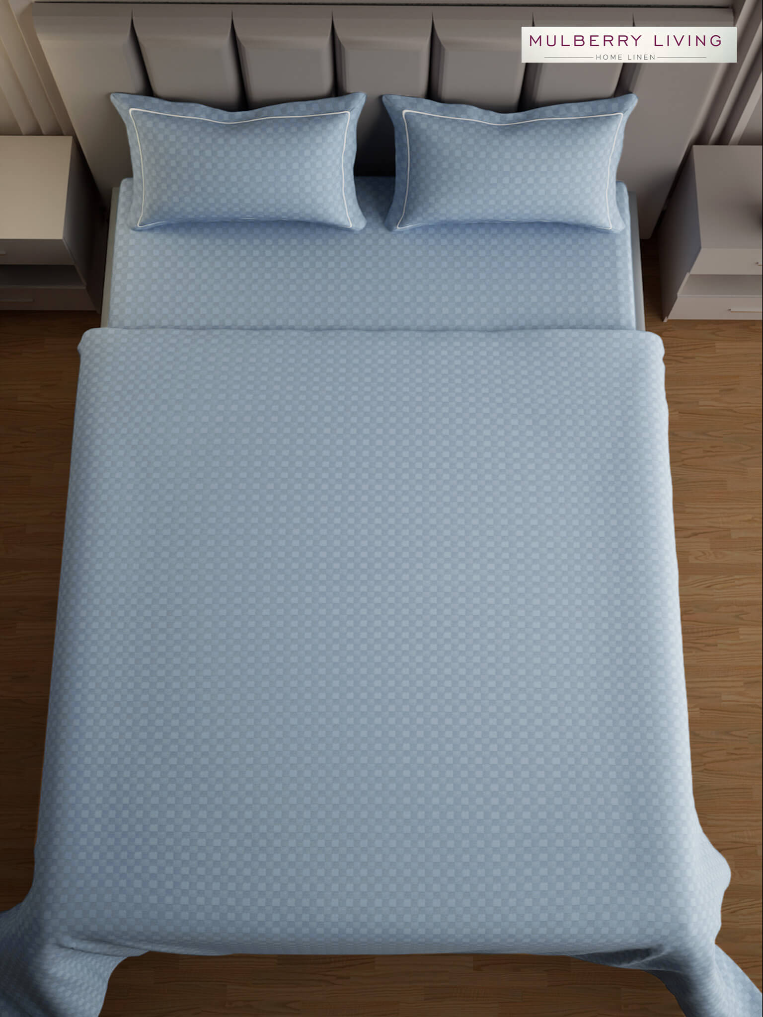 Urban Grid 100% Cotton Bedsheet Set with 2 Pillow Covers - 300TC