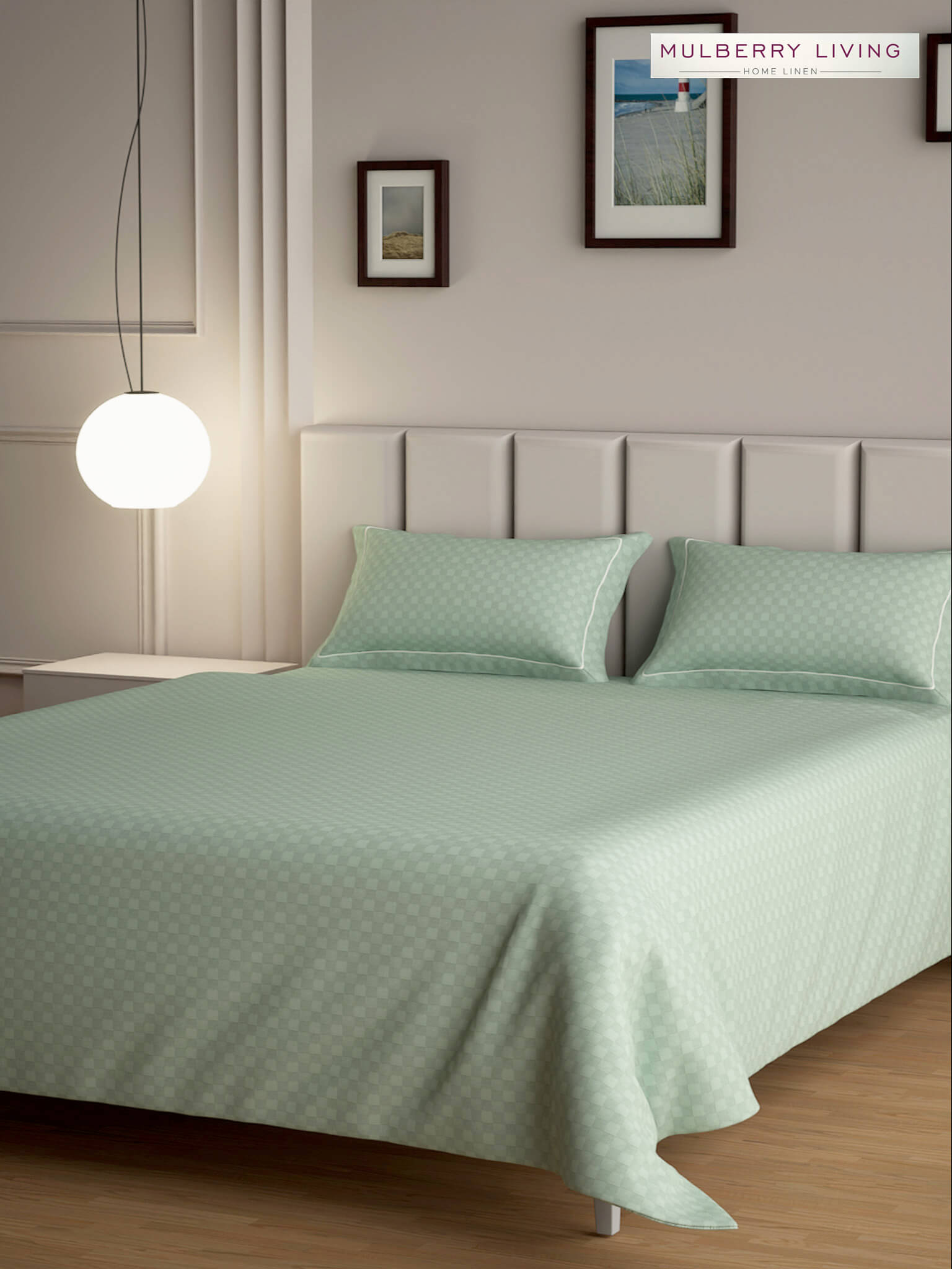 Urban Grid 100% Cotton Bedsheet Set with 2 Pillow Covers - 300TC