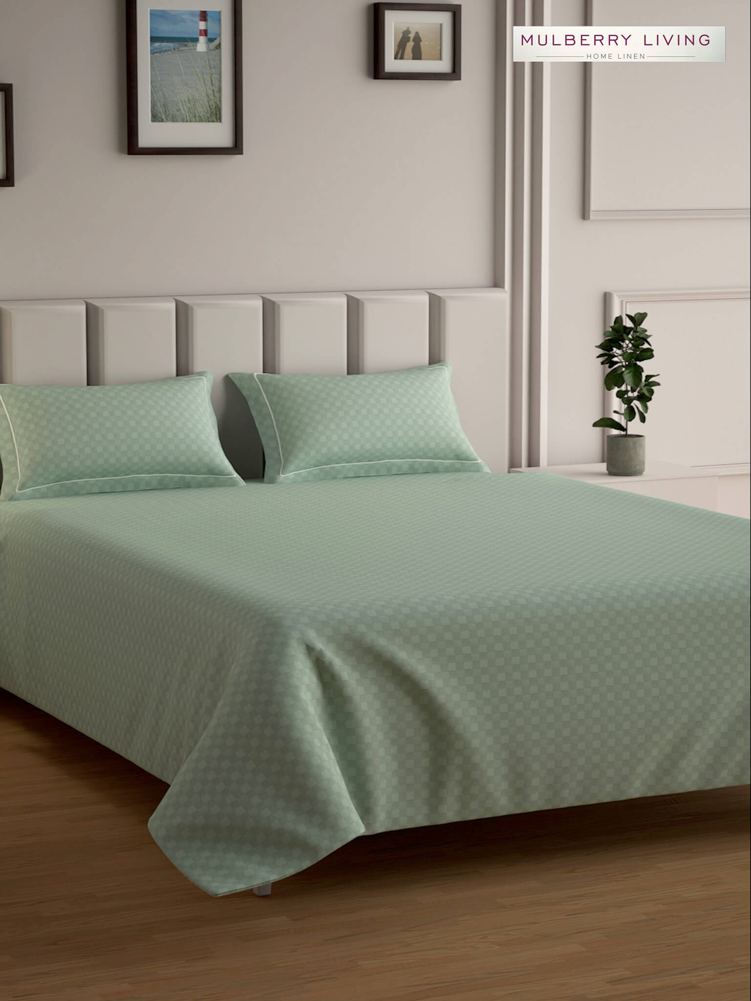 Urban Grid 100% Cotton Bedsheet Set with 2 Pillow Covers - 300TC