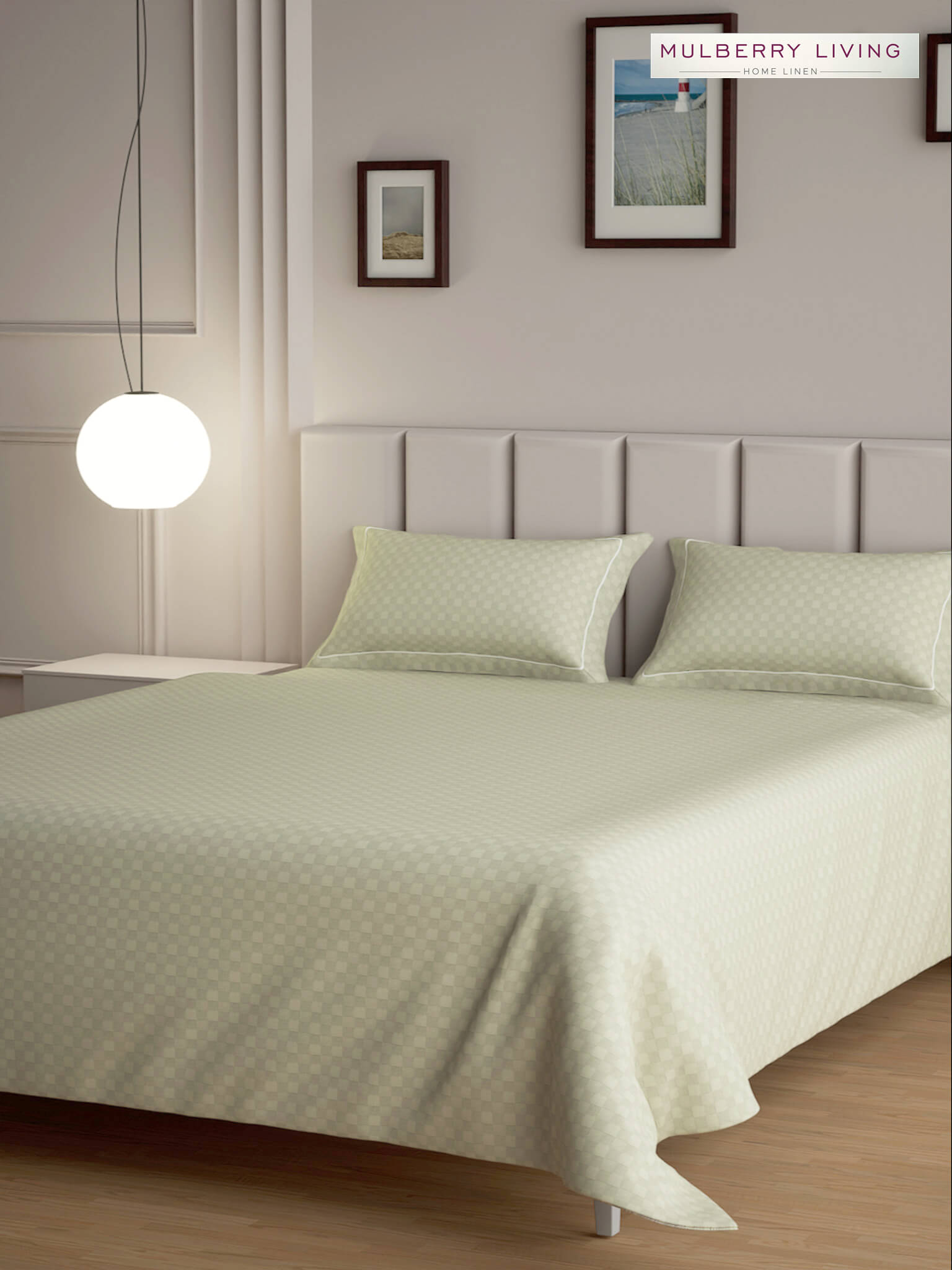 Urban Grid 100% Cotton Bedsheet Set with 2 Pillow Covers - 300TC