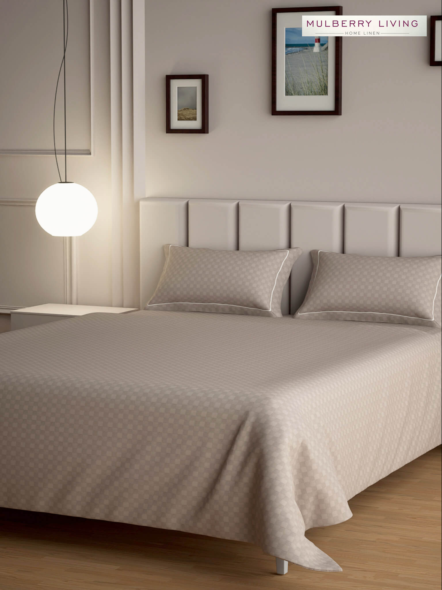 Urban Grid 100% Cotton Bedsheet Set with 2 Pillow Covers - 300TC