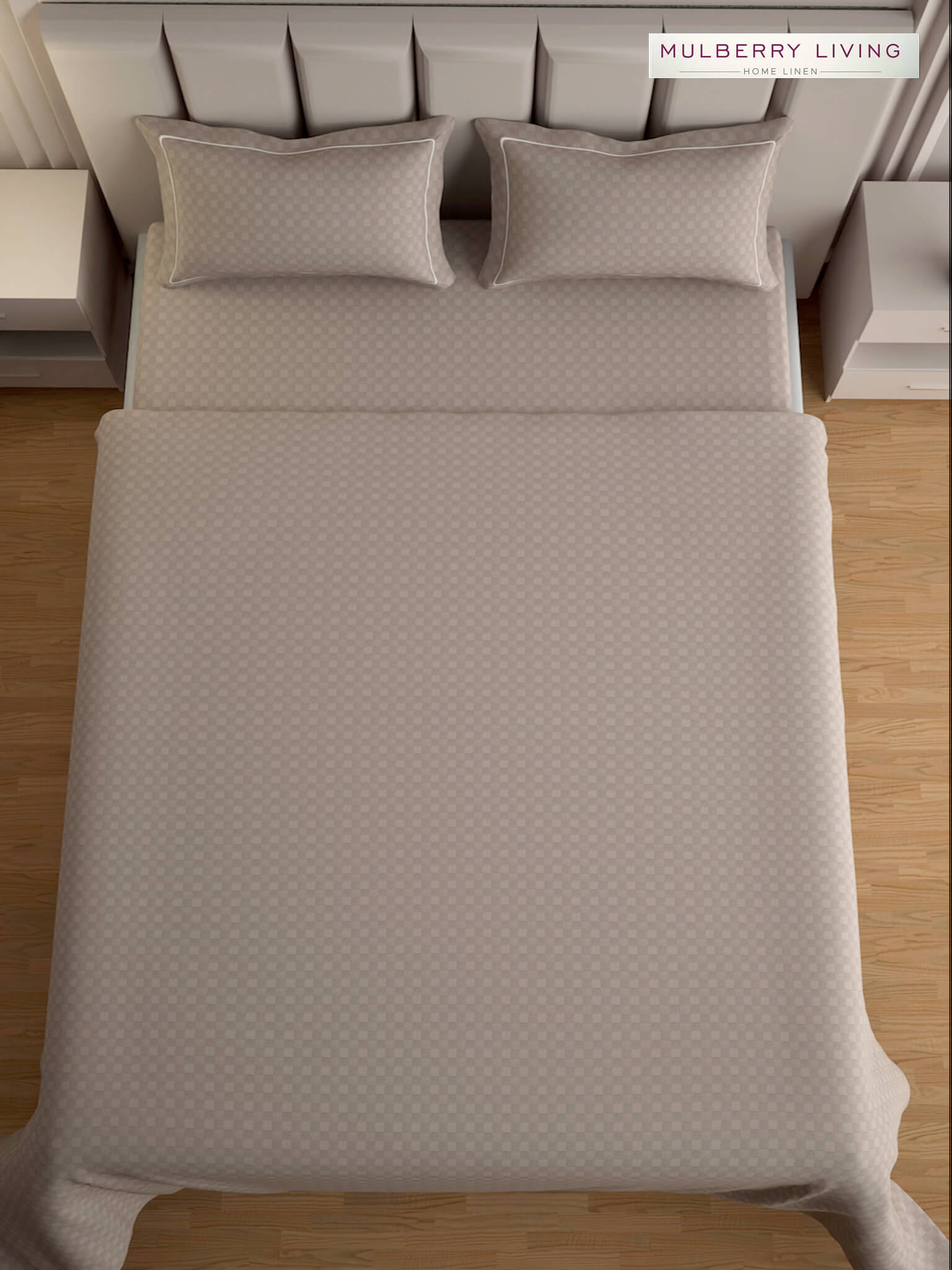 Urban Grid 100% Cotton Bedsheet Set with 2 Pillow Covers - 300TC