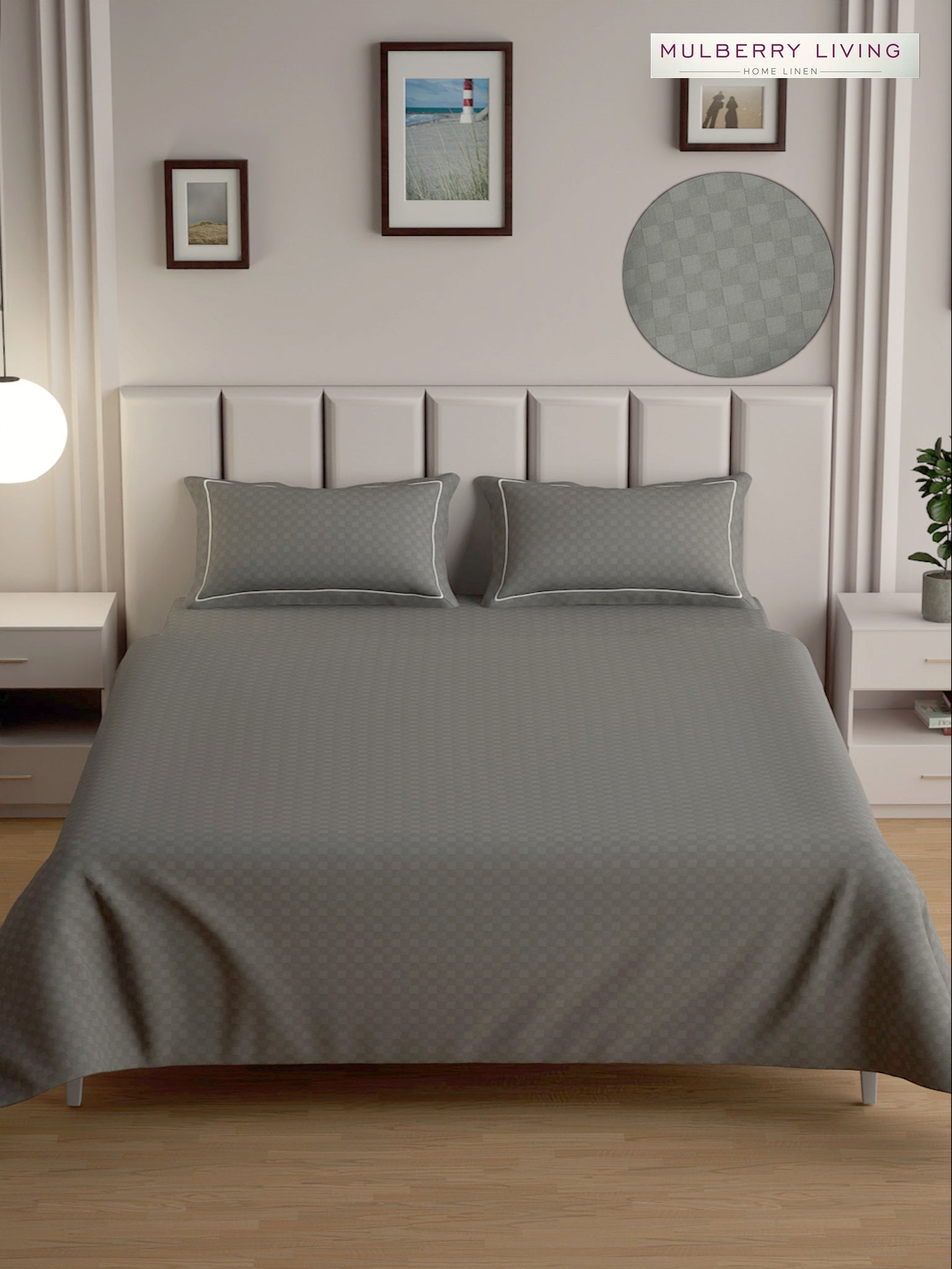 Urban Grid 100% Cotton Bedsheet Set with 2 Pillow Covers - 300TC