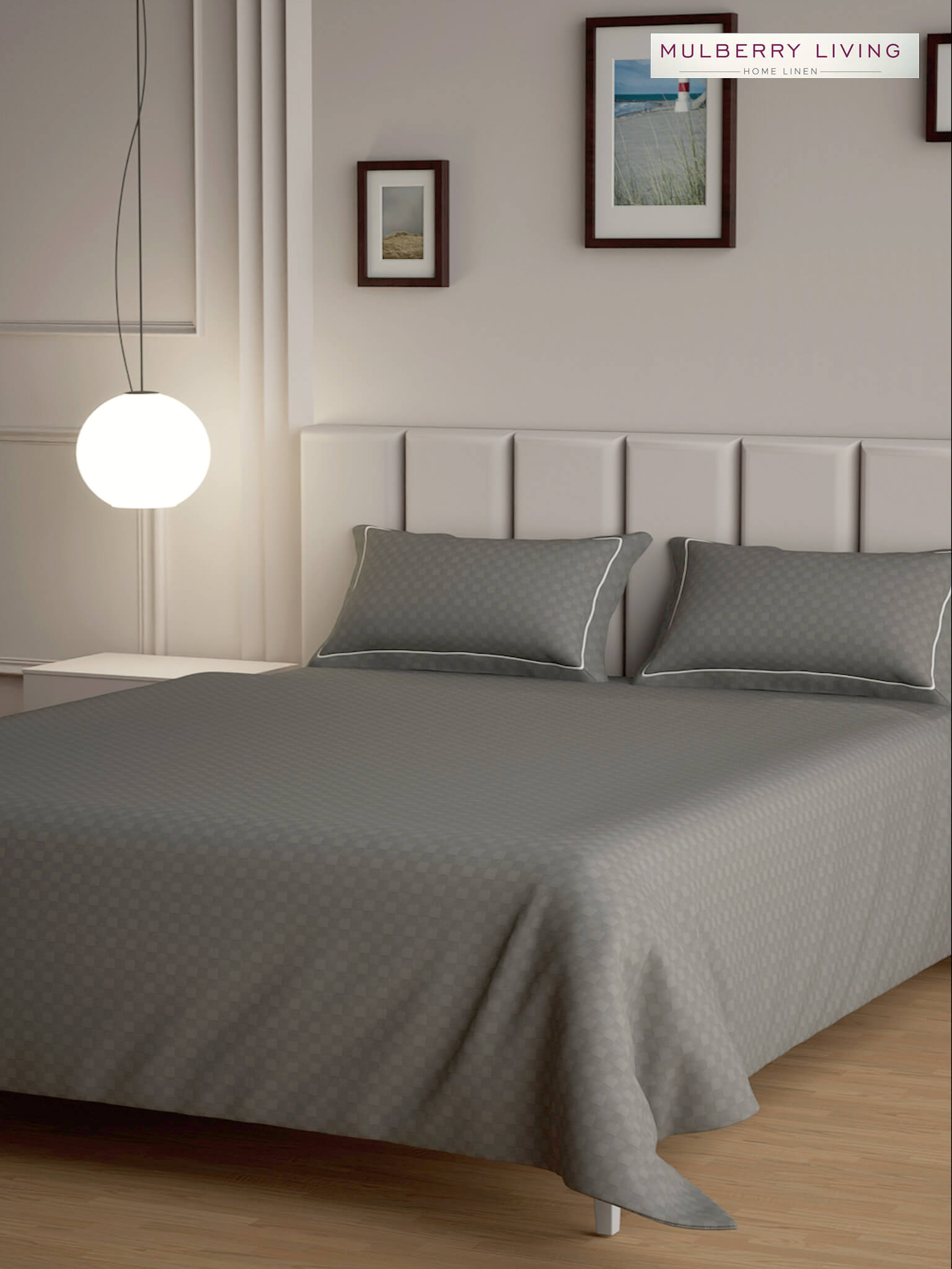 Urban Grid 100% Cotton Bedsheet Set with 2 Pillow Covers - 300TC