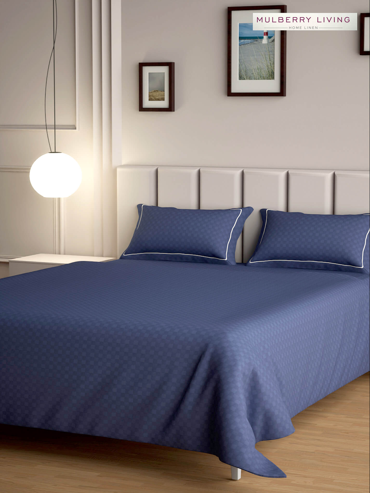 Urban Grid 100% Cotton Bedsheet Set with 2 Pillow Covers - 300TC