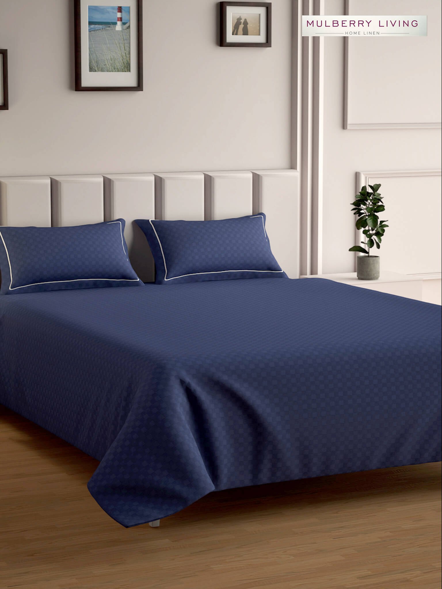 Urban Grid 100% Cotton Bedsheet Set with 2 Pillow Covers - 300TC
