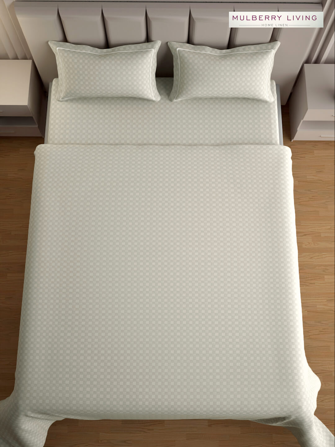 Urban Grid 100% Cotton Bedsheet Set with 2 Pillow Covers - 300TC