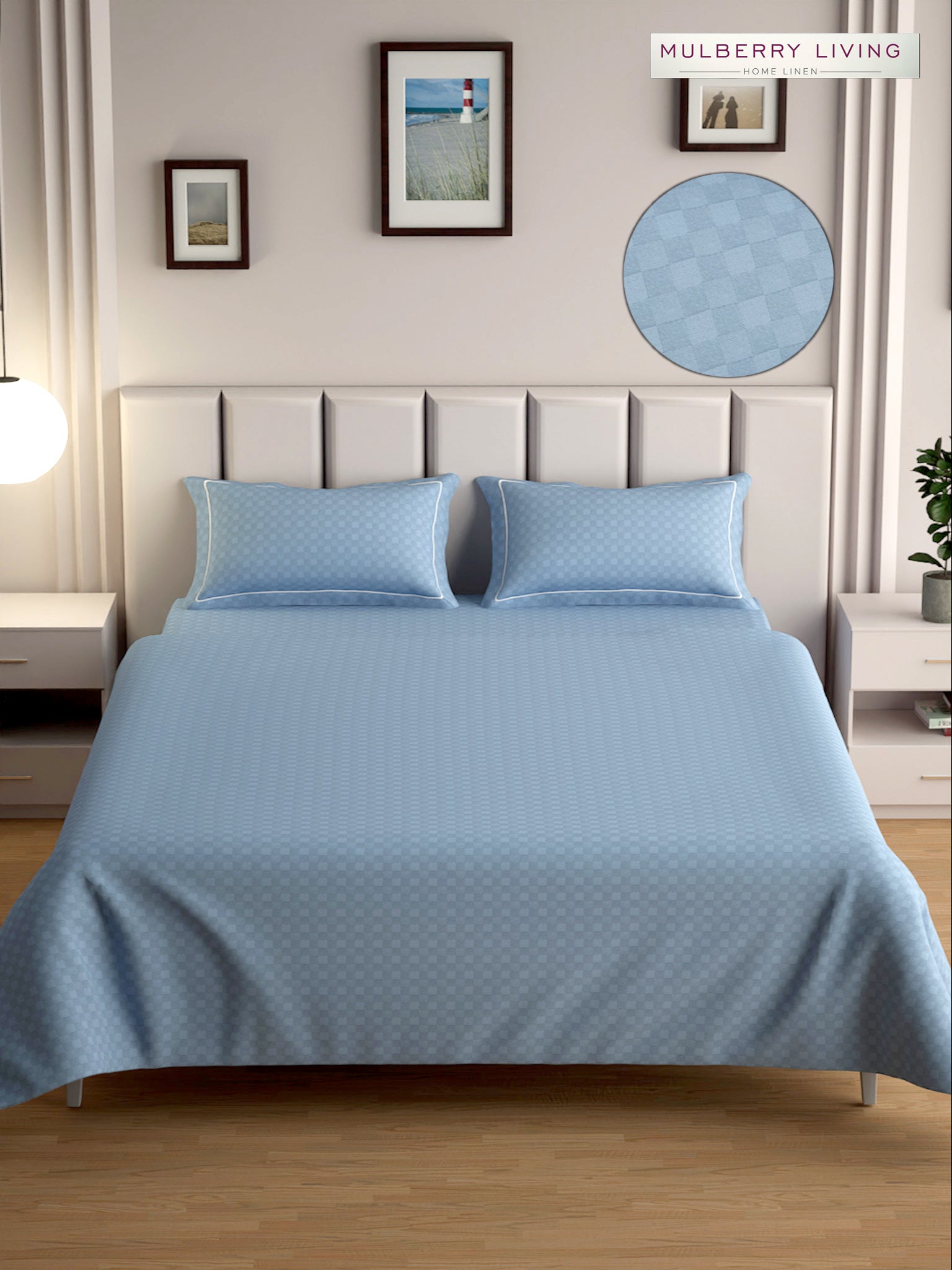 Urban Grid 100% Cotton Bedsheet Set with 2 Pillow Covers - 300TC